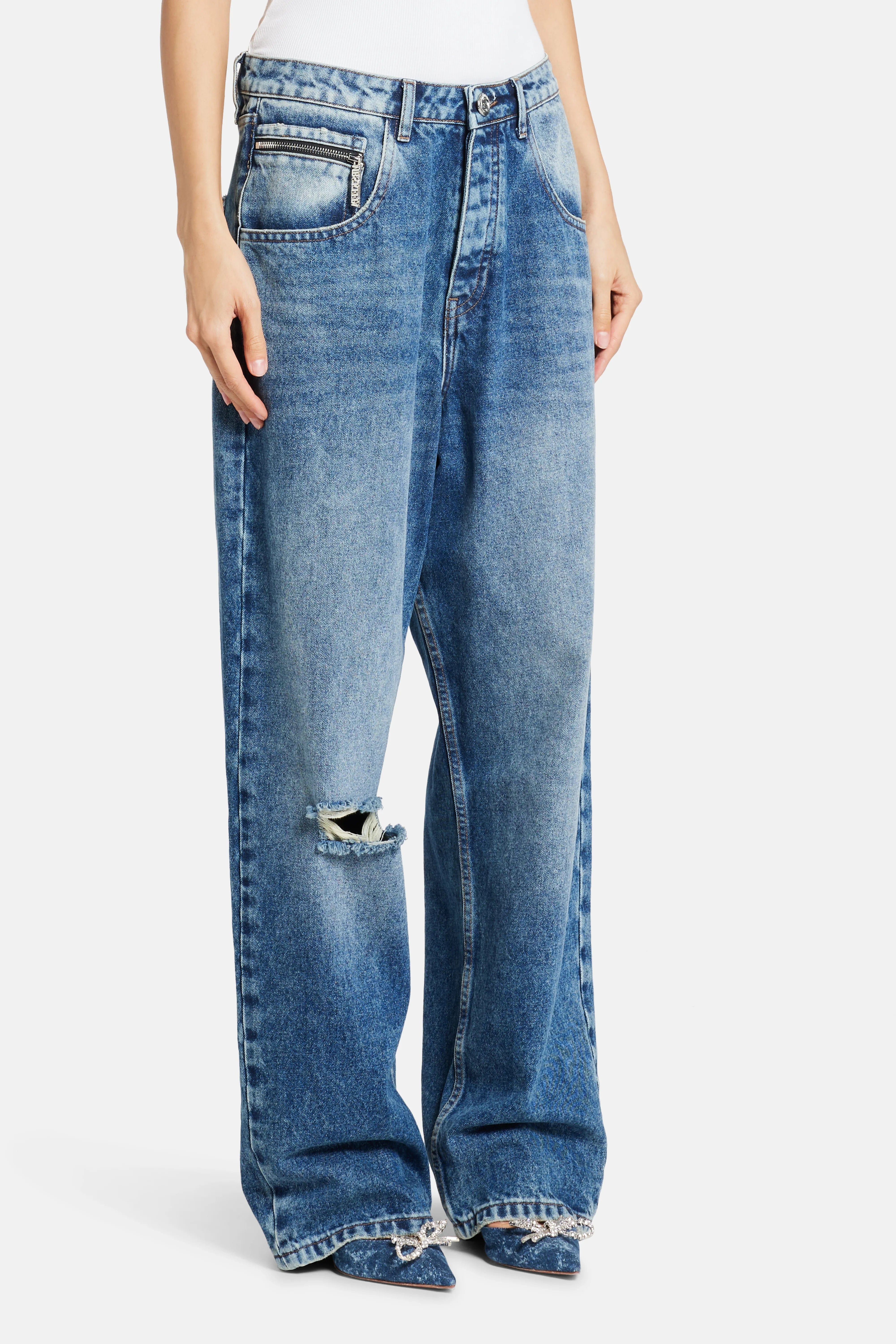 MRS KEEPA Balloon Denim Cotton Pants in Blue