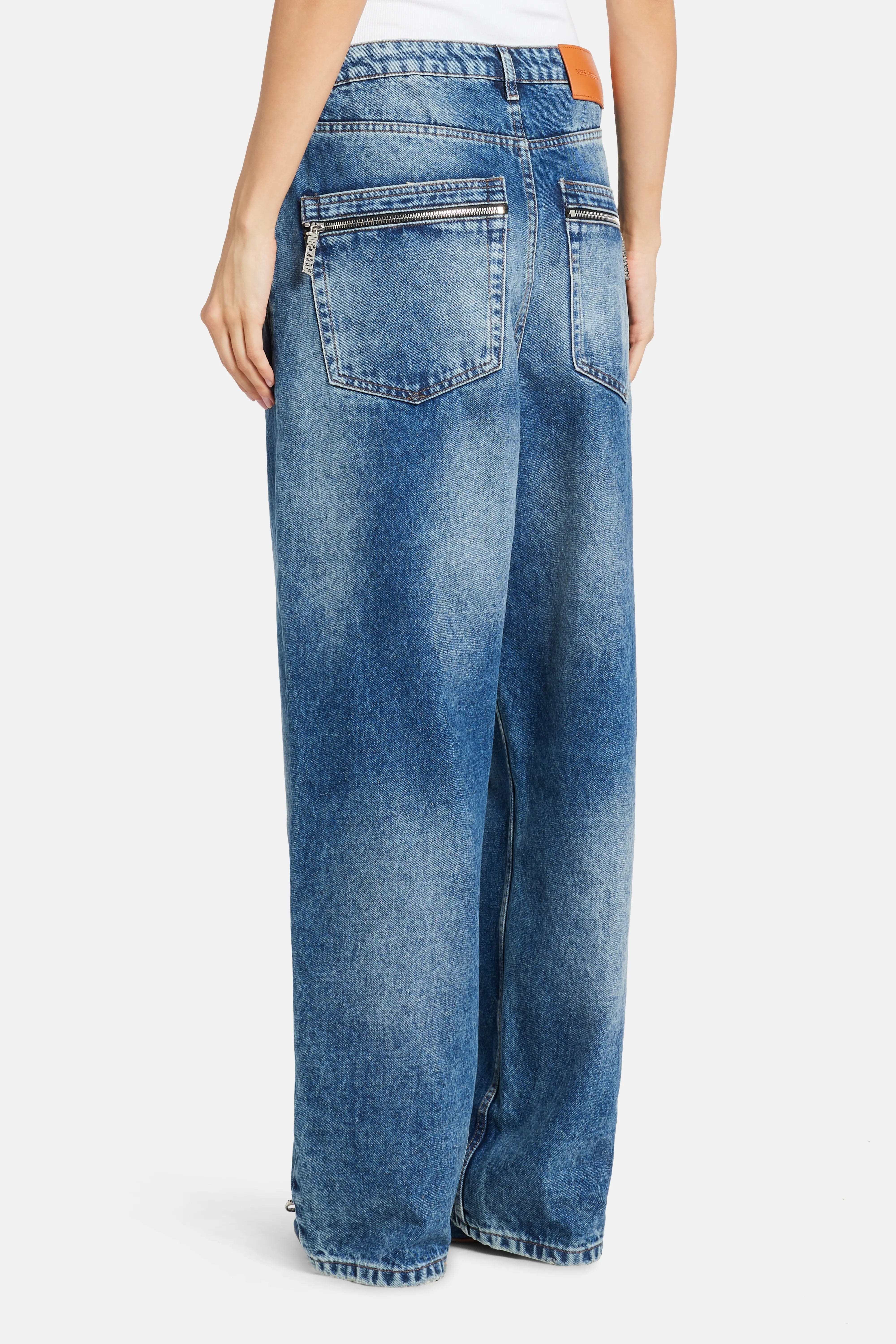 MRS KEEPA Balloon Denim Cotton Pants in Blue