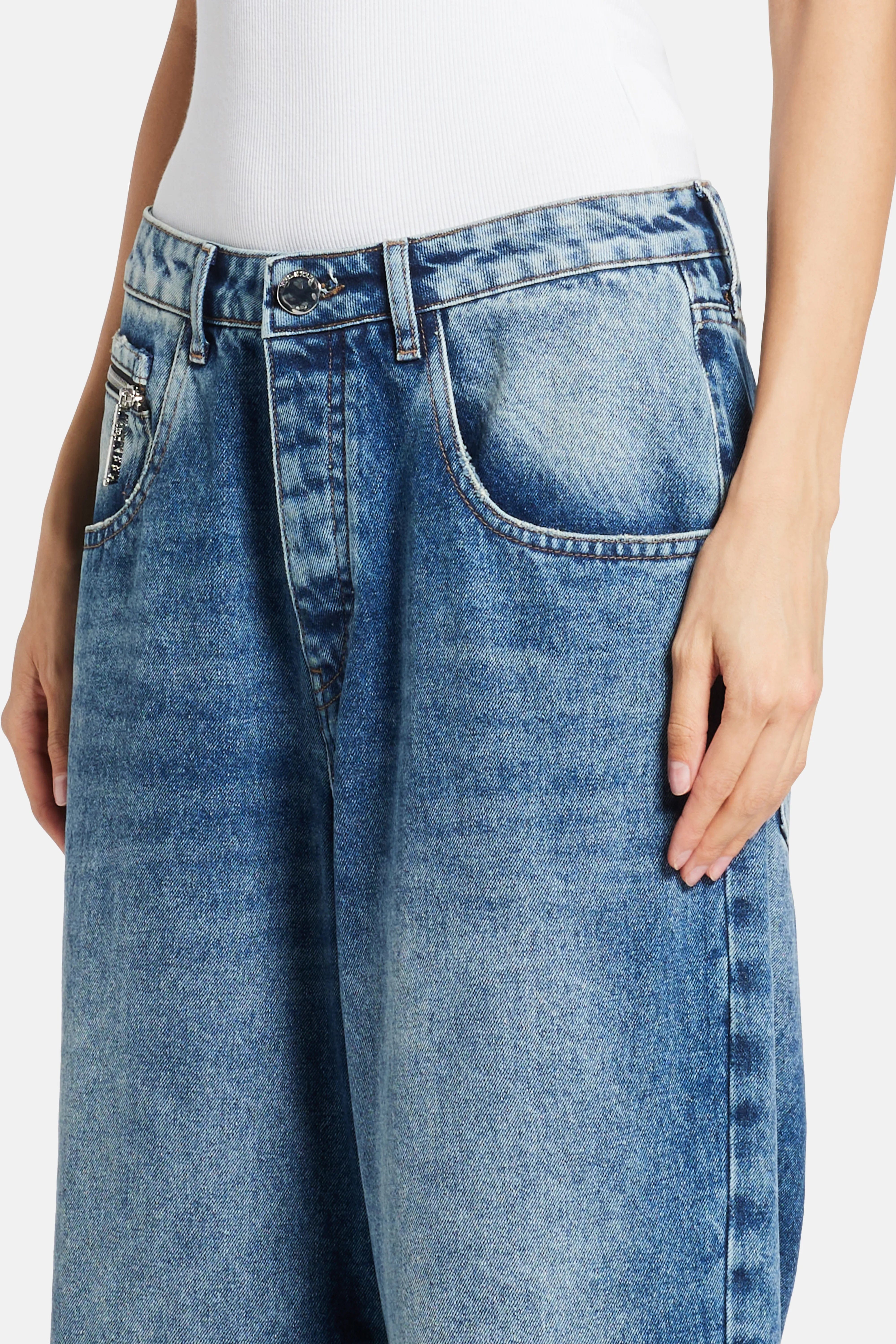 MRS KEEPA Balloon Denim Cotton Pants in Blue