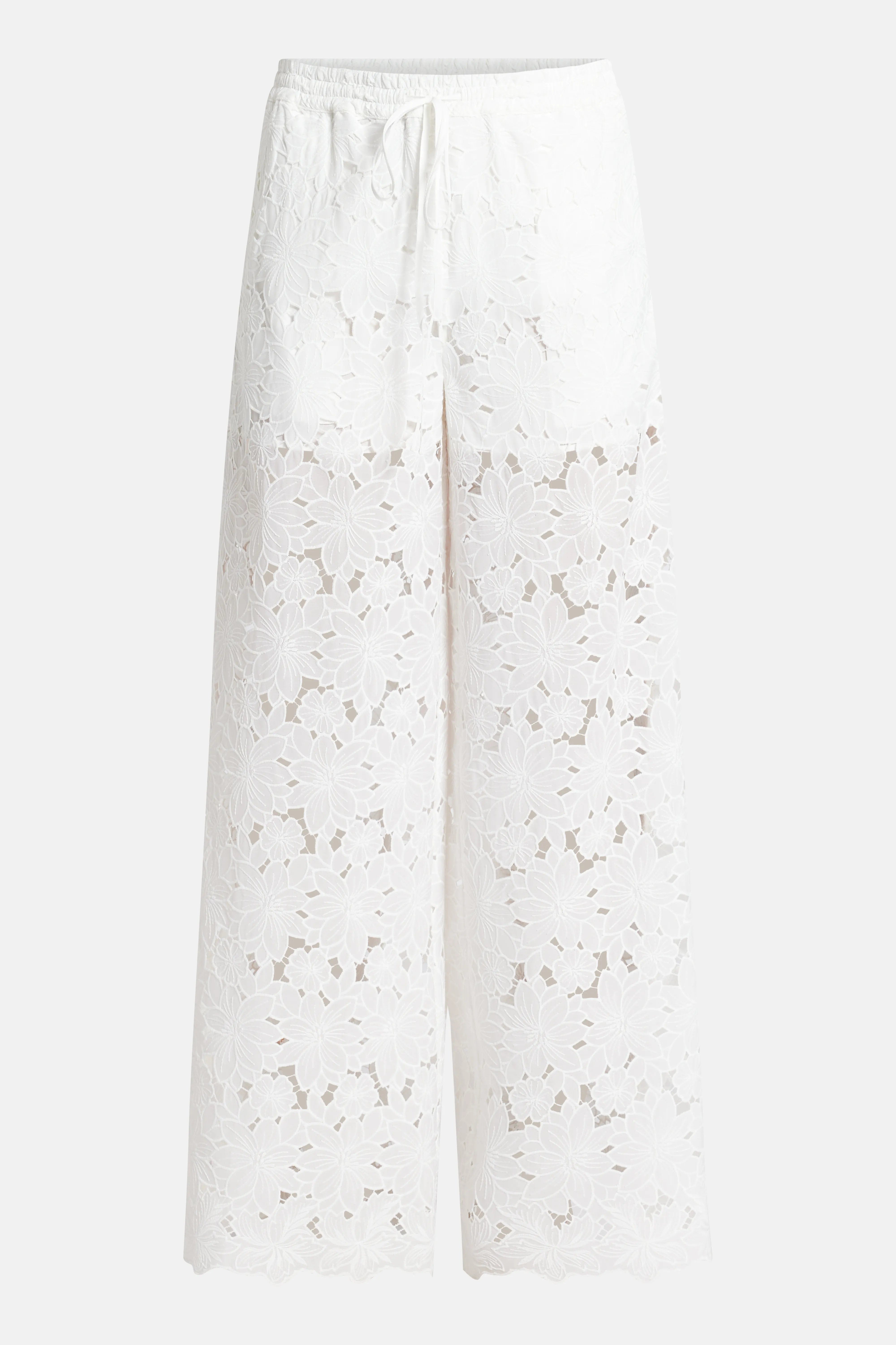 Vasiliki Raya Lace Cotton Wide Legged Pants in White