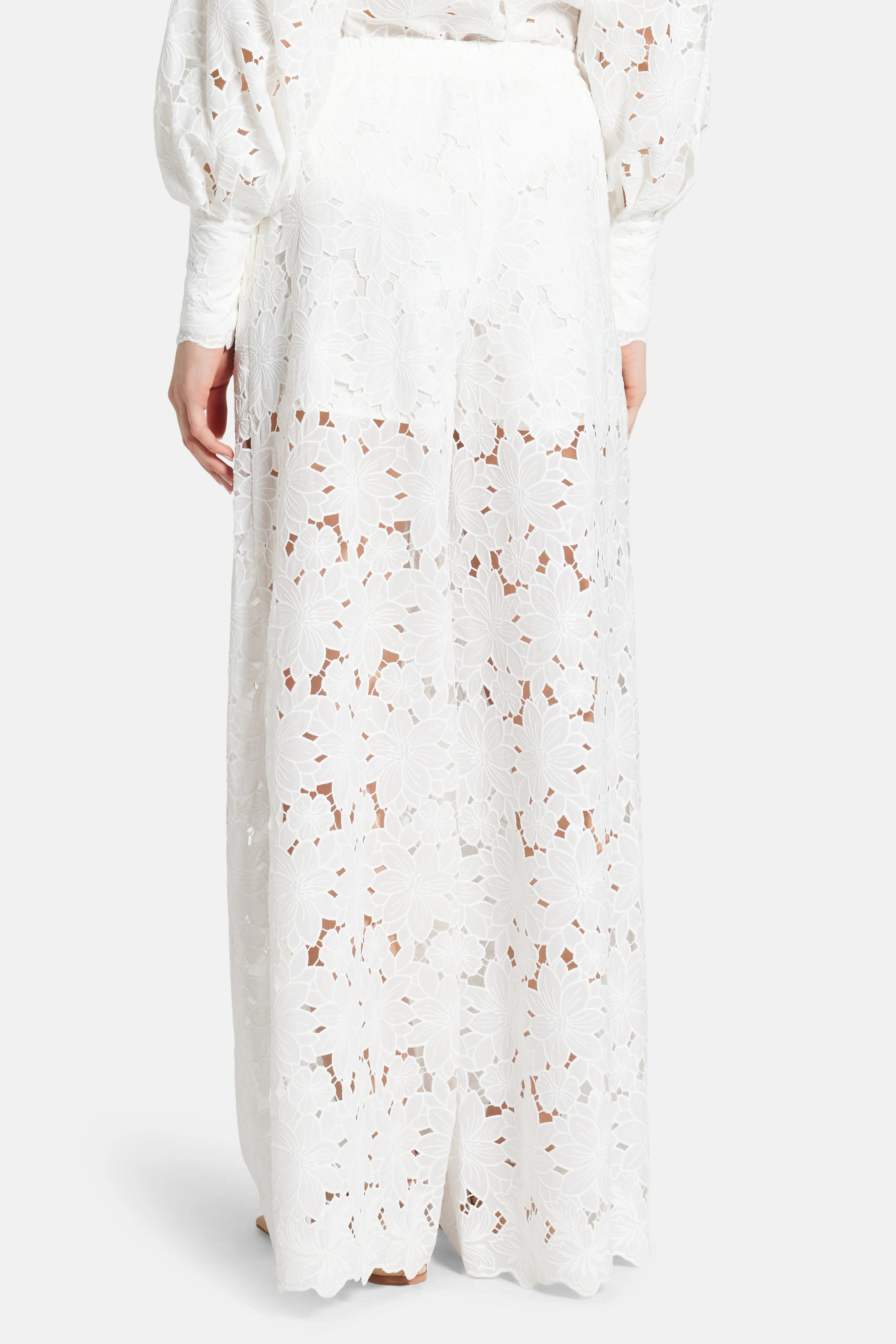 Vasiliki Raya Lace Cotton Wide Legged Pants in White