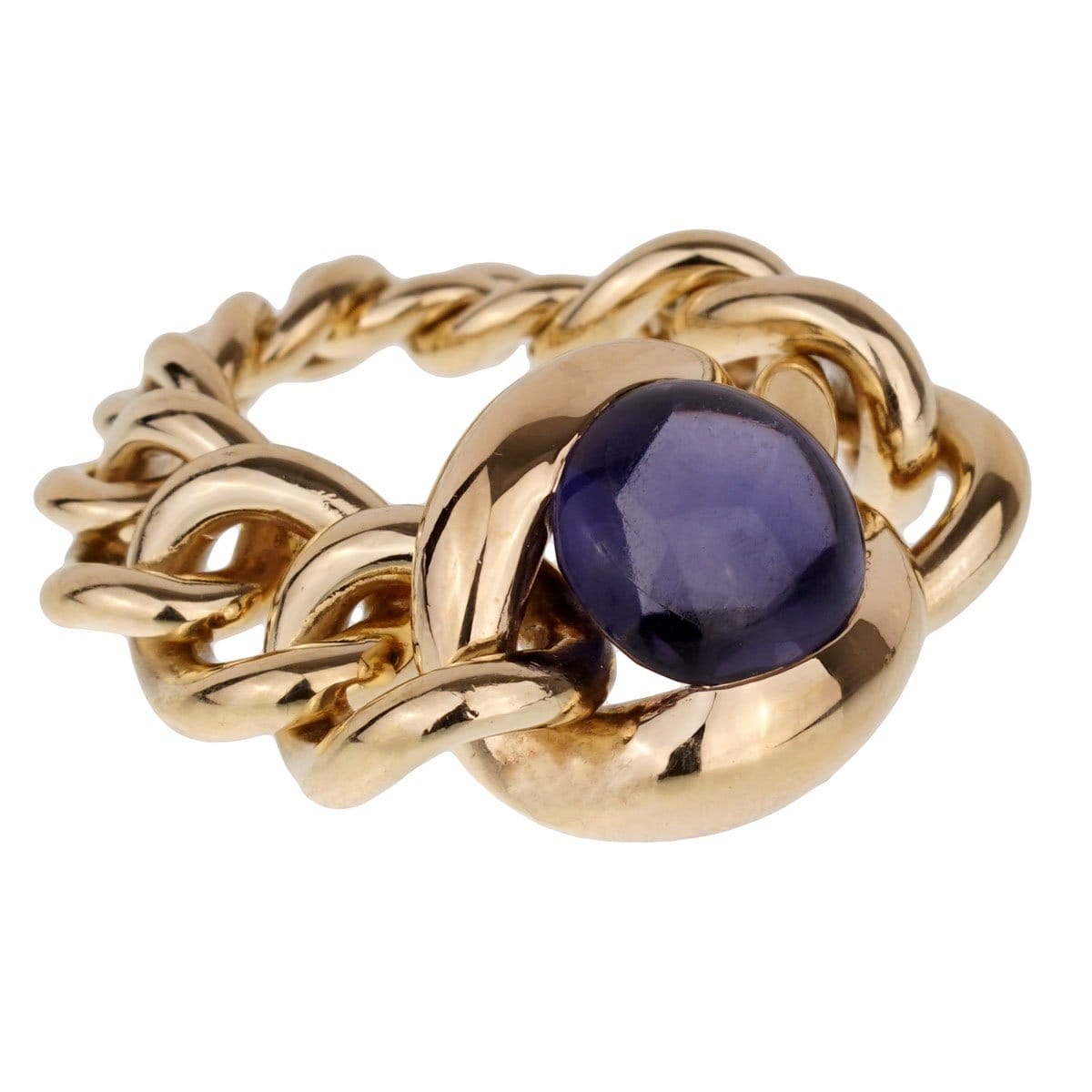 Chanel Iolite Chain Link 18k Yellow Gold Vintage Ring Sz 6 1/2