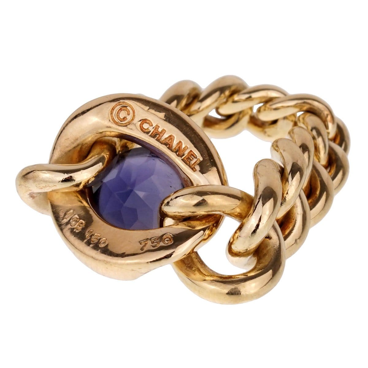 Chanel Iolite Chain Link 18k Yellow Gold Vintage Ring Sz 6 1/2