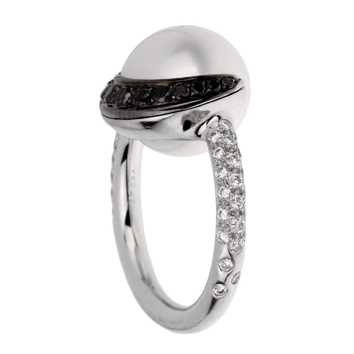 Chanel Vintage Black Diamond Pearl Platinum Cocktail Ring Sz 6