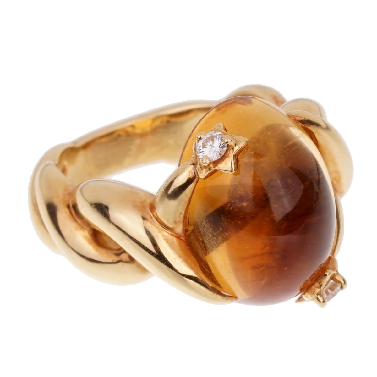 Chanel Comete Diamond Citrine 18k Yellow Gold Cocktail Ring Sz 6 1/4