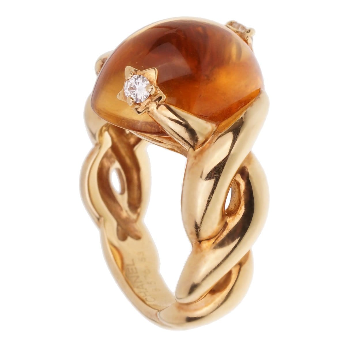 Chanel Comete Diamond Citrine 18k Yellow Gold Cocktail Ring Sz 6 1/4