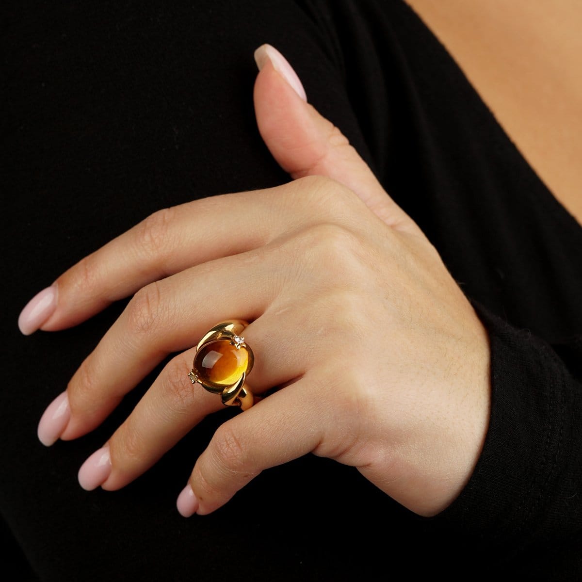 Chanel Comete Diamond Citrine 18k Yellow Gold Cocktail Ring Sz 6 1/4