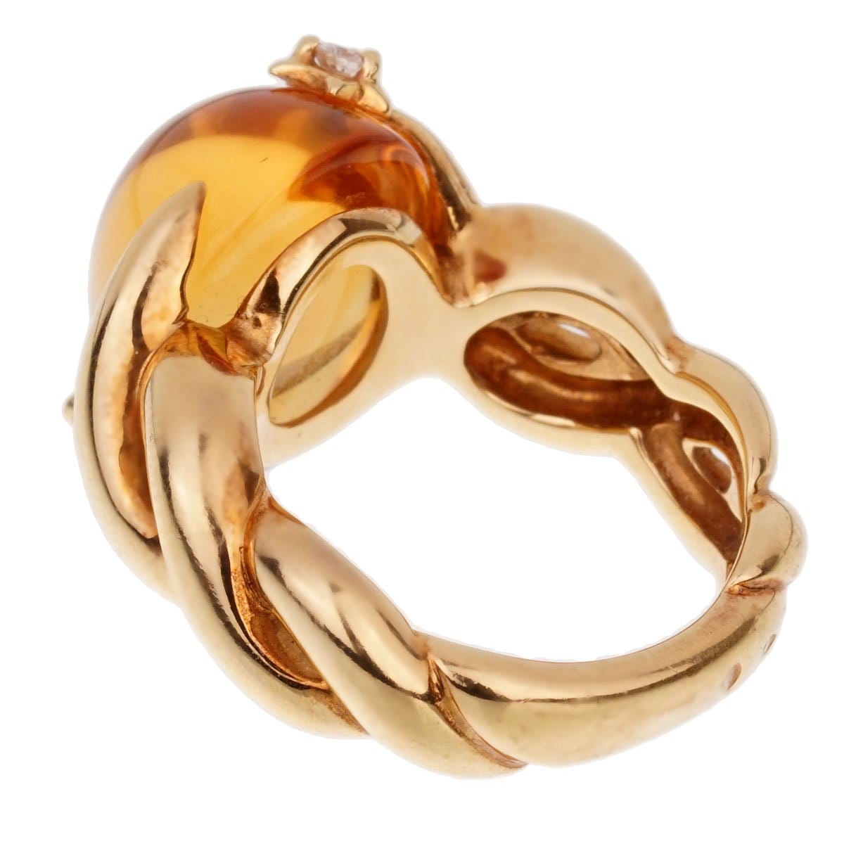 Chanel Comete Diamond Citrine 18k Yellow Gold Cocktail Ring Sz 6 1/4