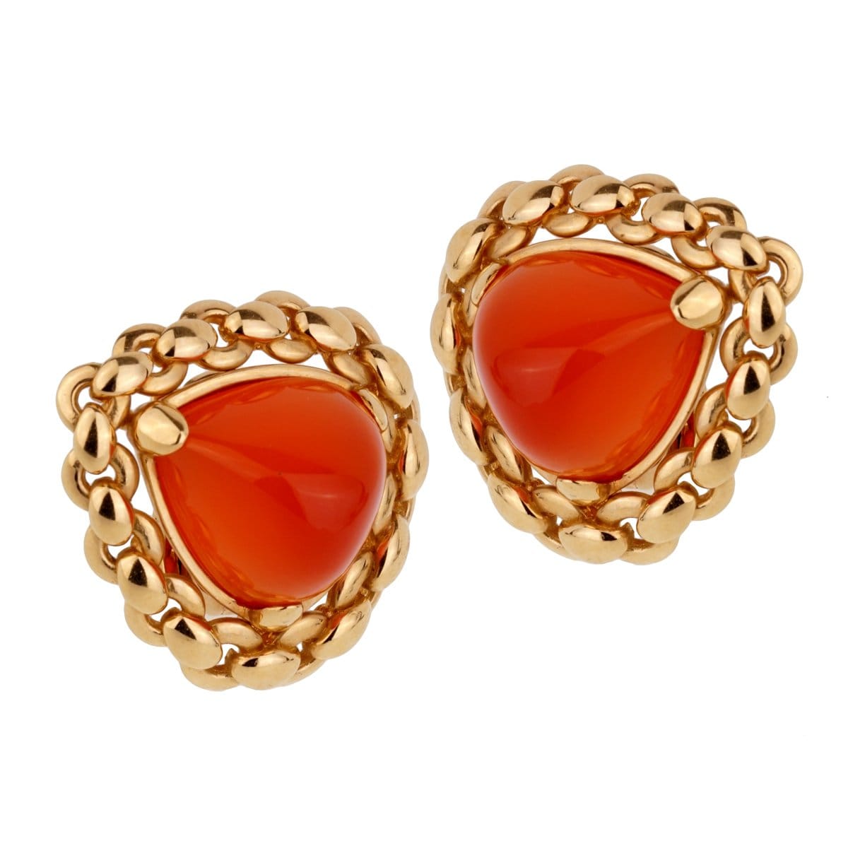 Hermes Vintage Sugarloaf Carnelian 18k Yellow Gold Earrings