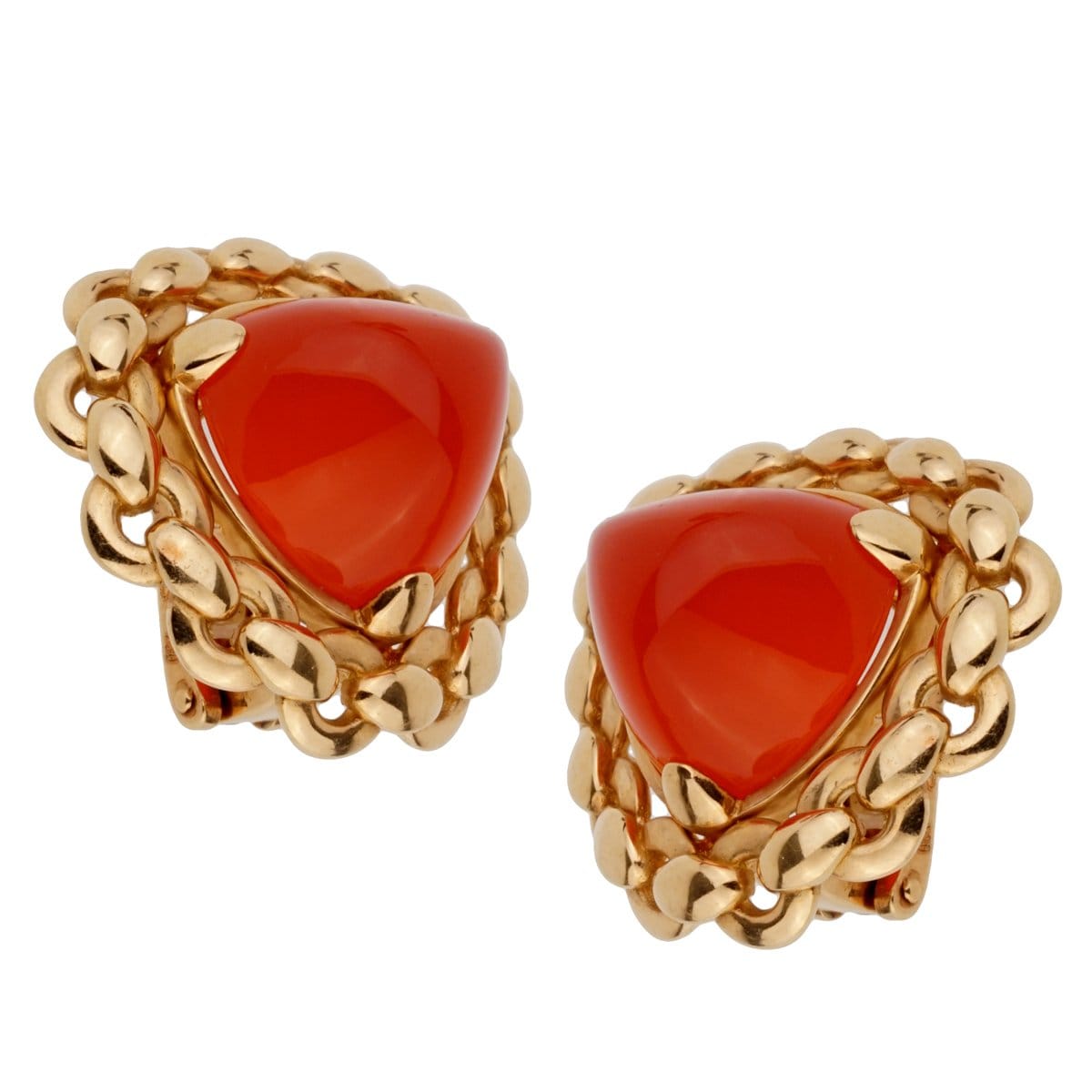 Hermes Vintage Sugarloaf Carnelian 18k Yellow Gold Earrings