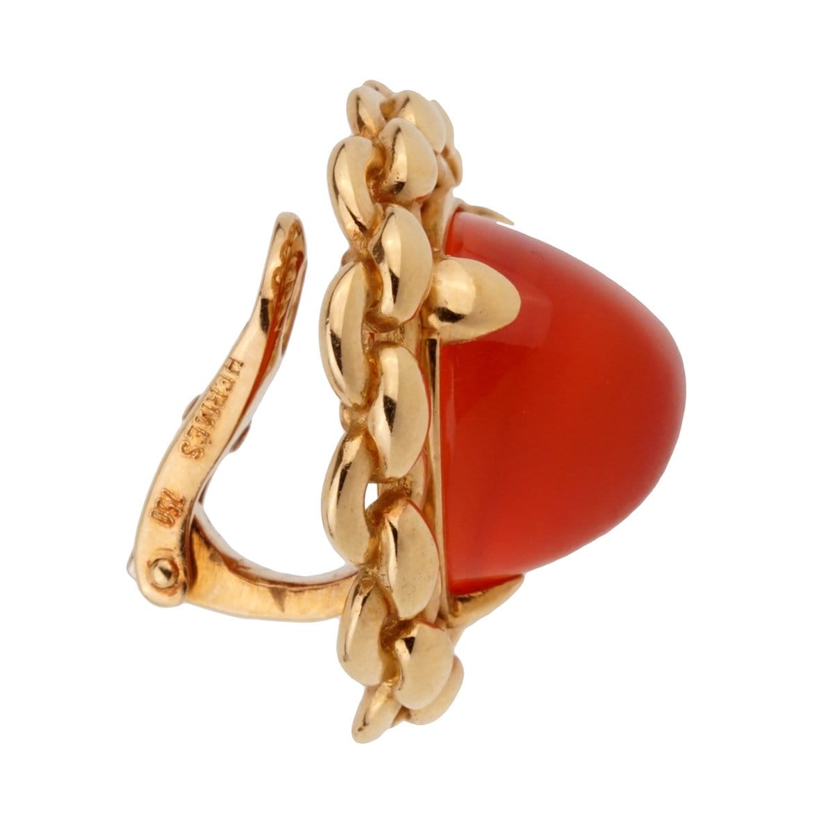 Hermes Vintage Sugarloaf Carnelian 18k Yellow Gold Earrings