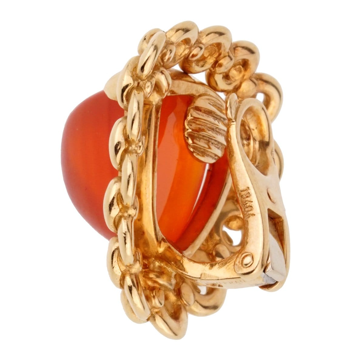 Hermes Vintage Sugarloaf Carnelian 18k Yellow Gold Earrings