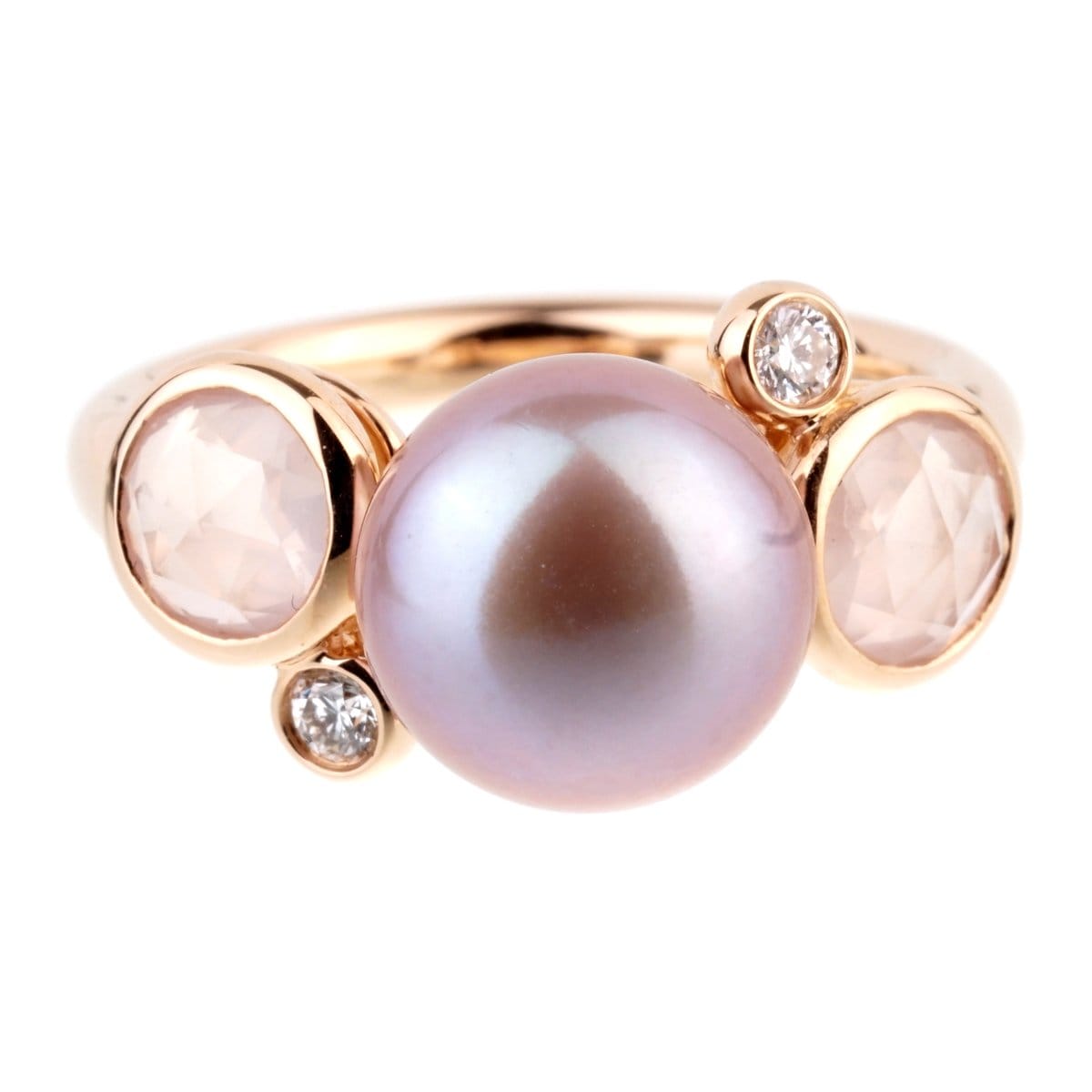 Mimi Milano Quartz Pearl Diamond 18k Rose Gold Cocktail Ring