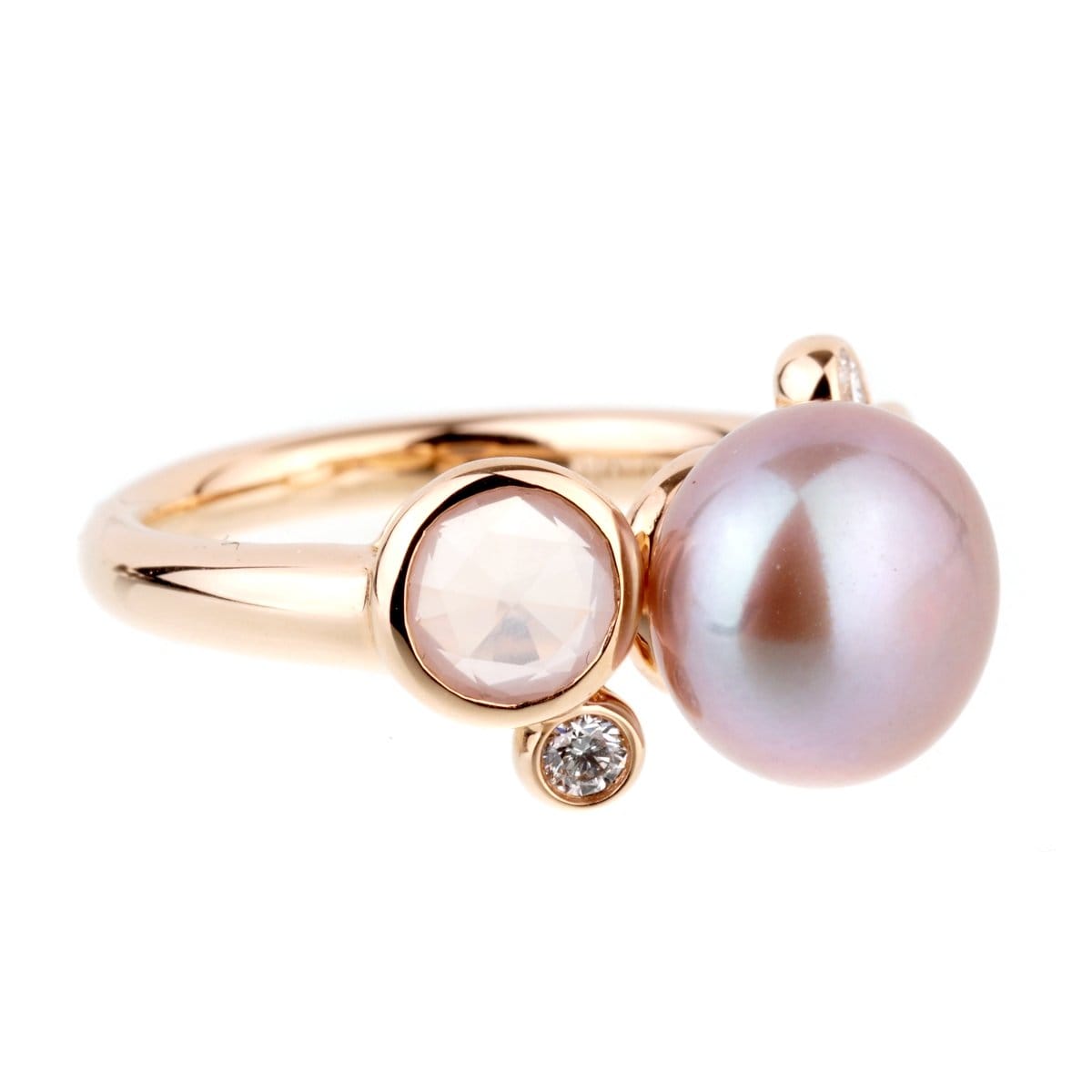 Mimi Milano Quartz Pearl Diamond 18k Rose Gold Cocktail Ring