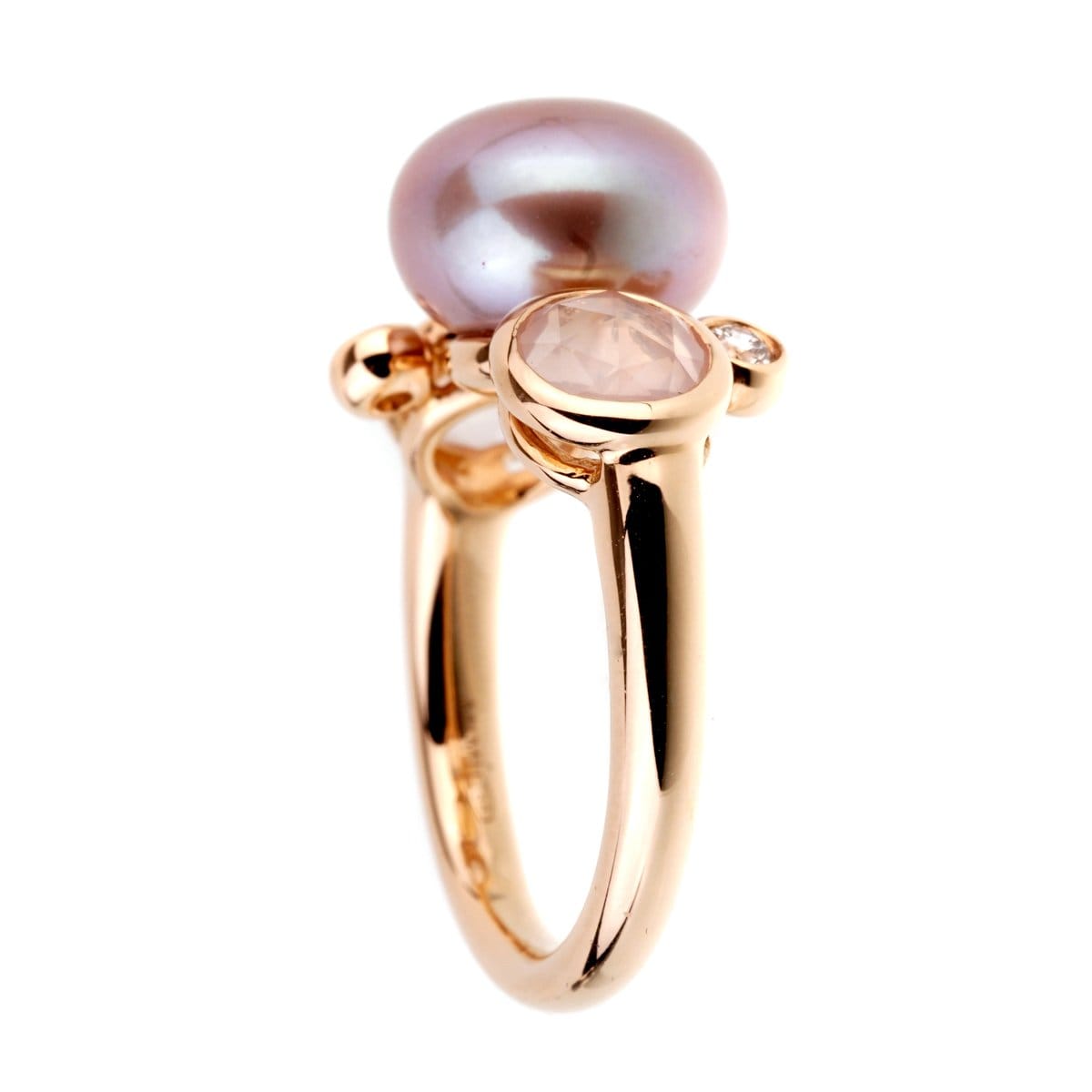 Mimi Milano Quartz Pearl Diamond 18k Rose Gold Cocktail Ring