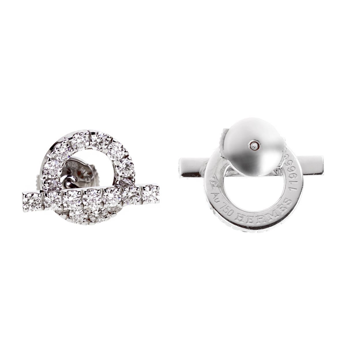 Hermes Finesse Diamond Stud 18k White Gold Earrings