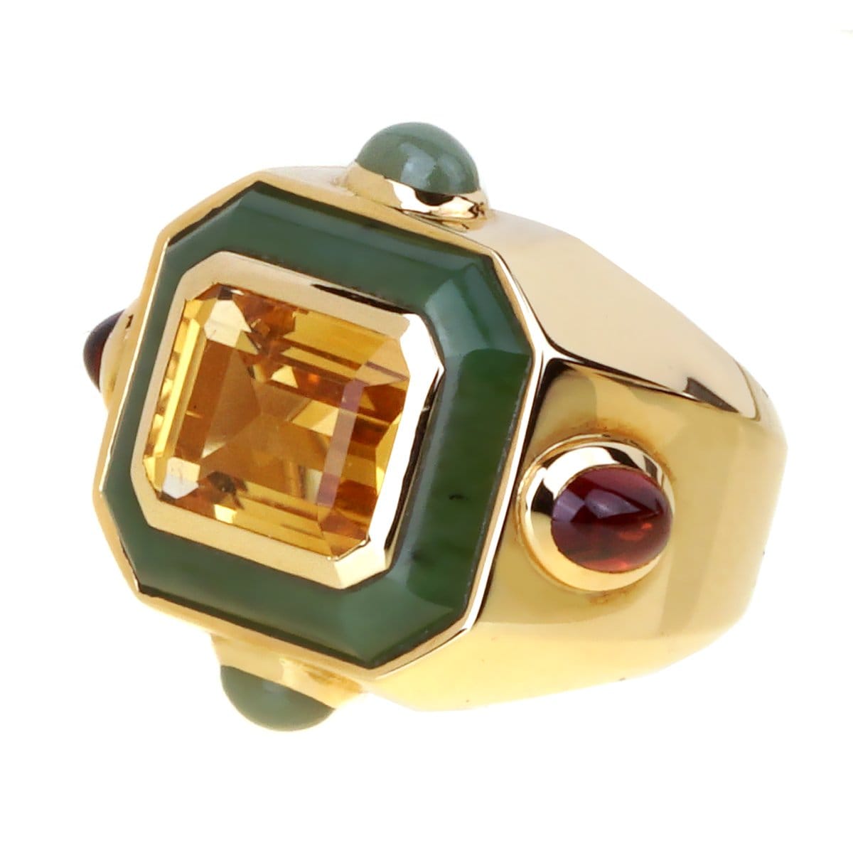 Chanel Vintage Citrine Jade Gold 18k Yellow Gold Cocktail Ring Sz 5 1/2