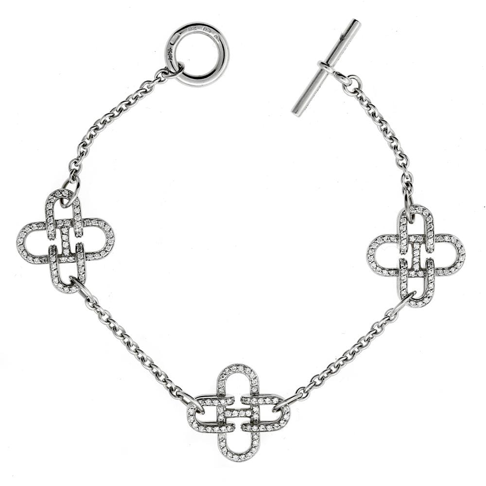 Hermes Rose de Mer Diamond 18k White Gold Chain Link Bracelet