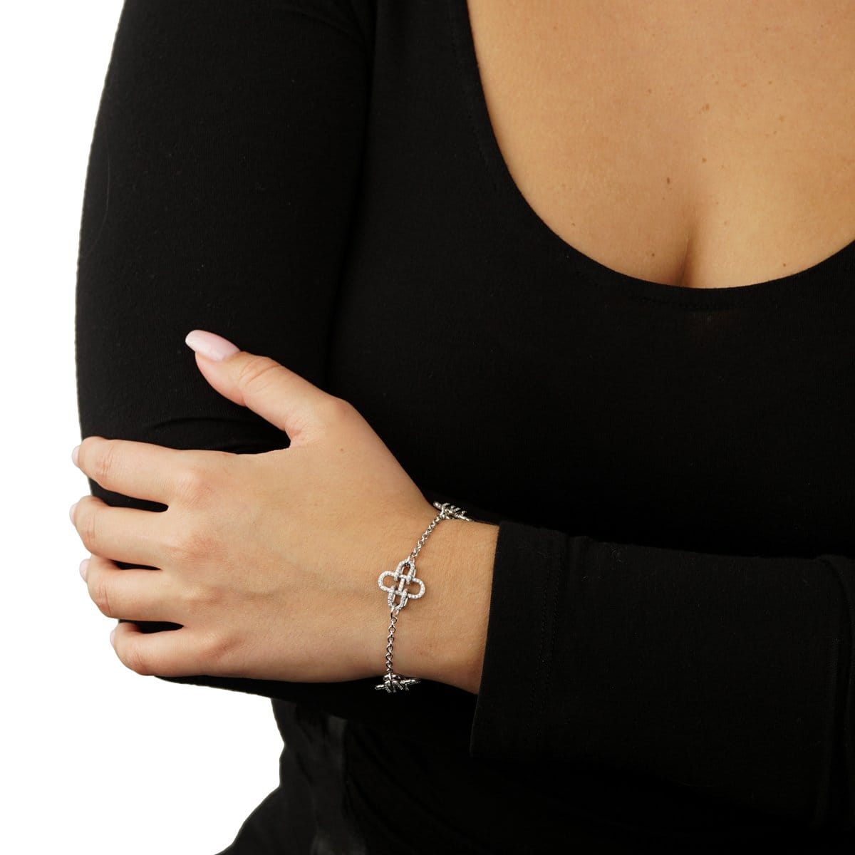 Hermes Rose de Mer Diamond 18k White Gold Chain Link Bracelet
