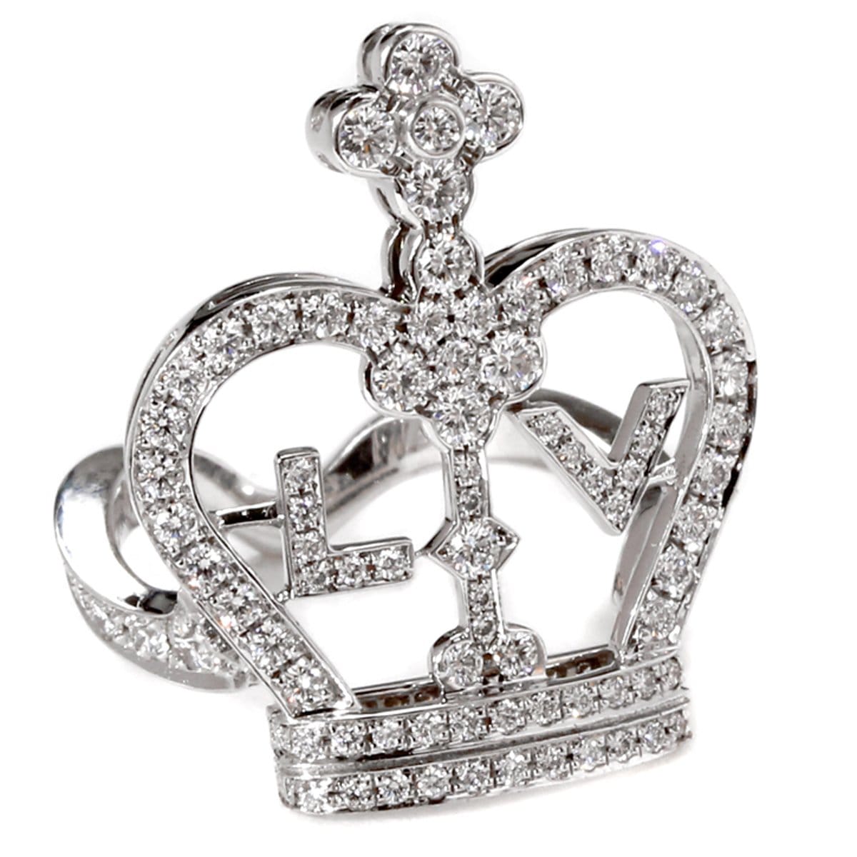 Louis Vuitton Diamond Crown 18k White Gold Cocktail Ring