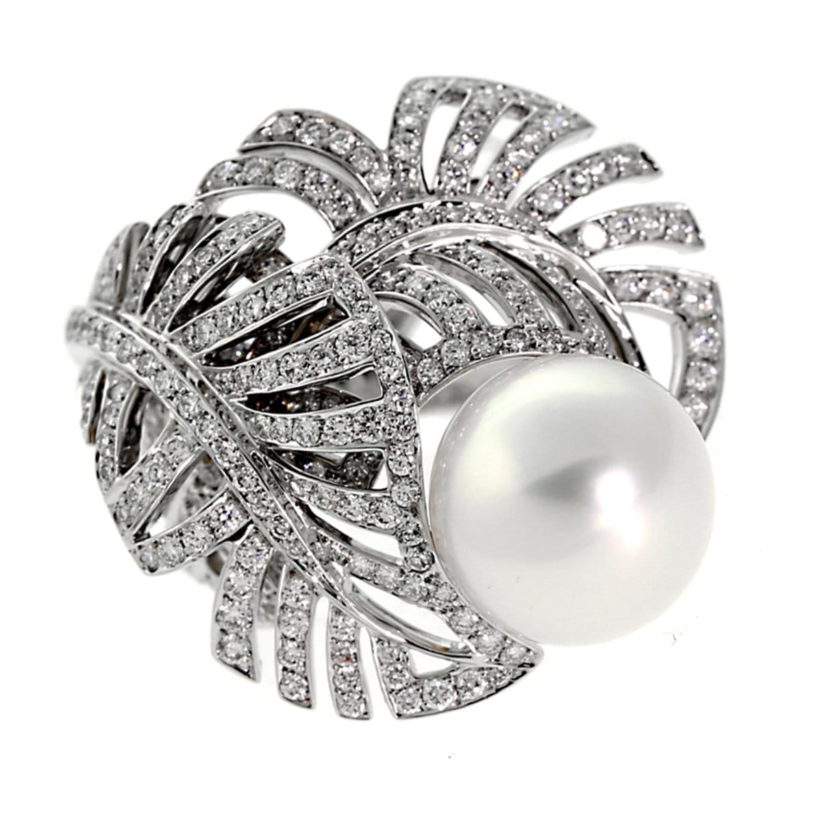 Chanel Vintage Pearl Diamond 18k White Gold Cocktail Ring Sz 6