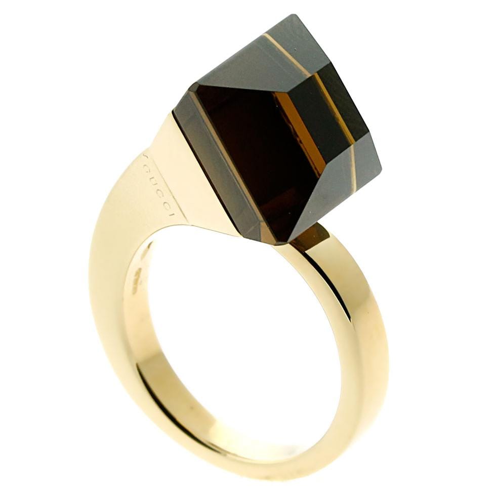 Gucci Chiodo Smokey Quartz 18k Yellow Gold Cocktail Ring