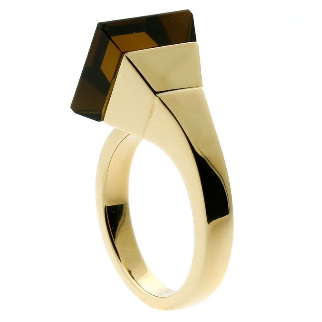 Gucci Chiodo Smokey Quartz 18k Yellow Gold Cocktail Ring