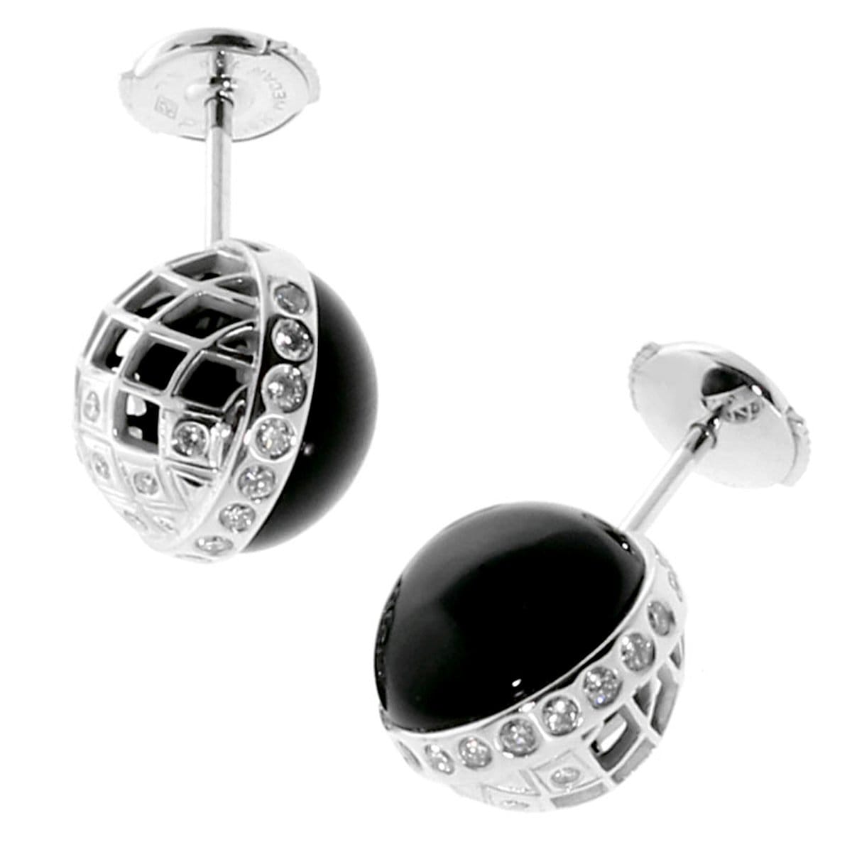 Carrera y Carrera Celosia Onyx Diamond 18k White Gold Stud Earrings