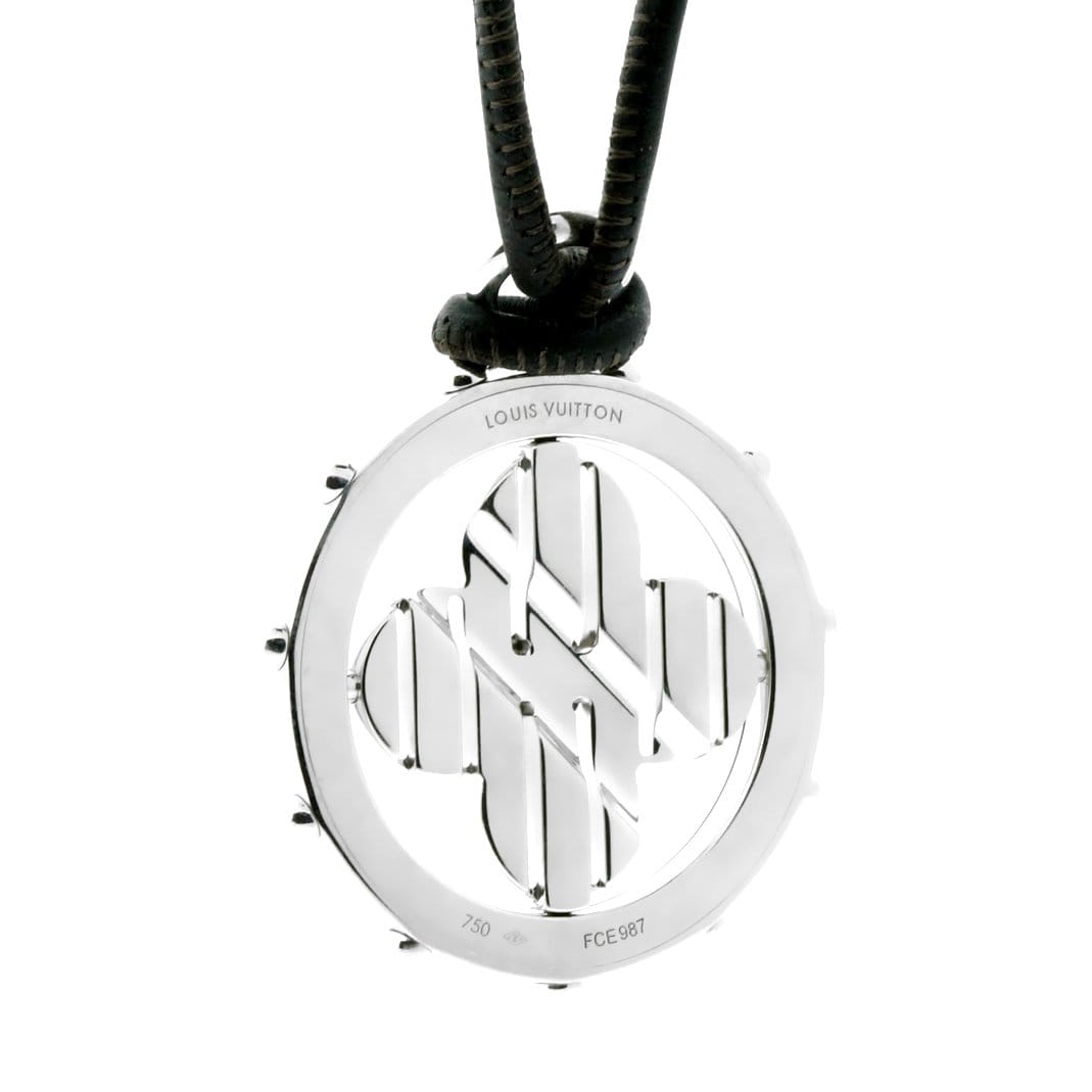 Louis Vuitton Flower 18k White Gold Leather Pendant Necklace