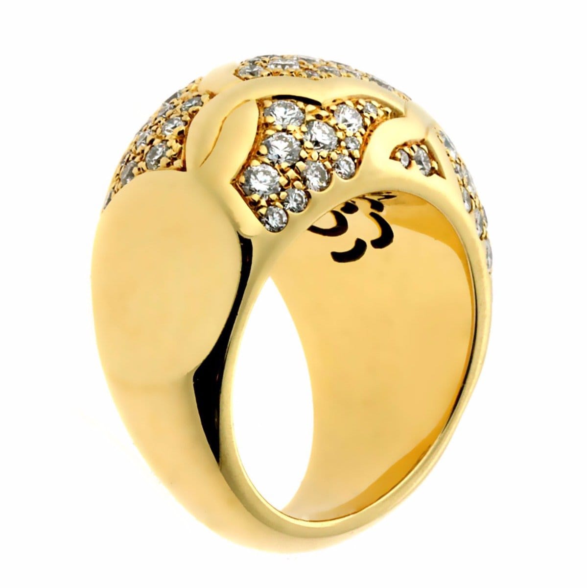 Chanel Camelia Flower Diamond 18k Yellow Gold Bombe Cocktail Ring