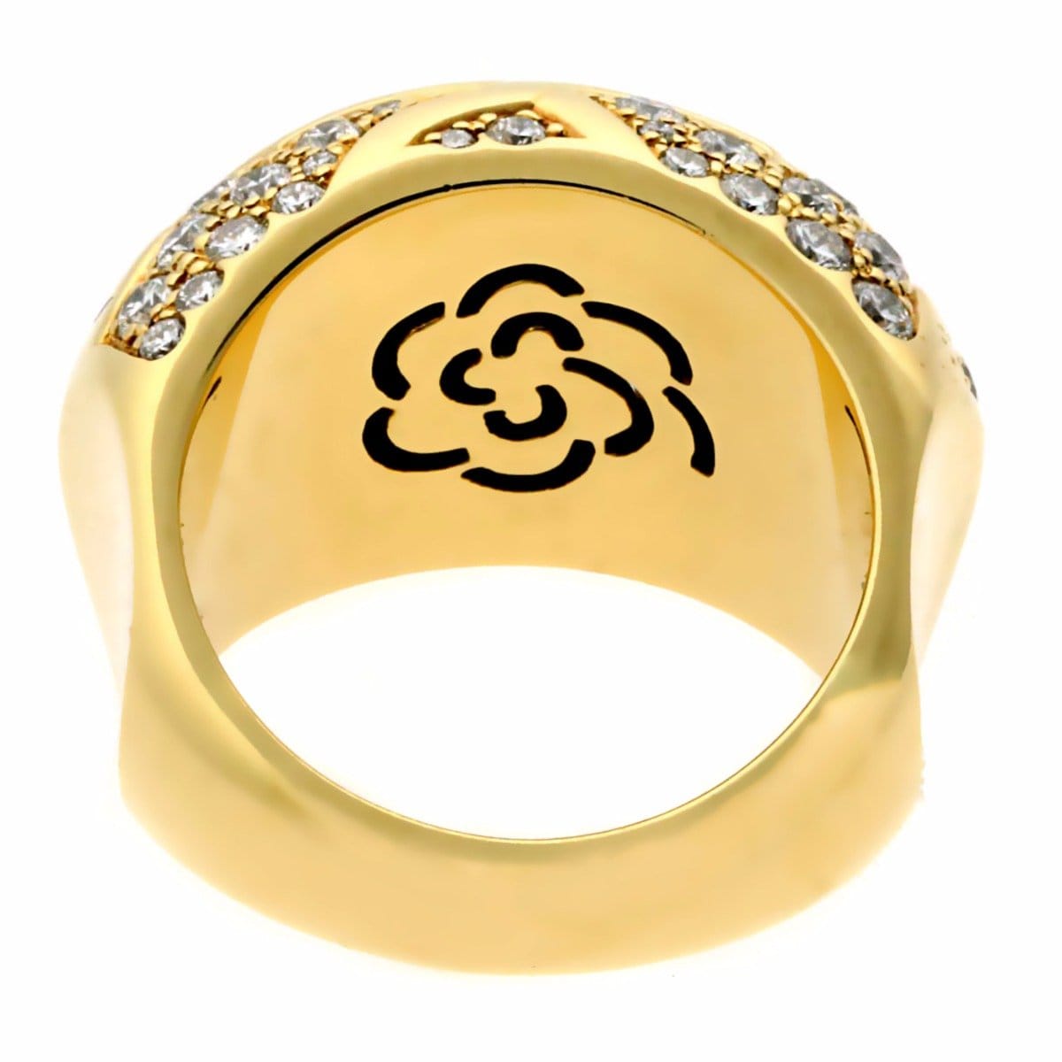 Chanel Camelia Flower Diamond 18k Yellow Gold Bombe Cocktail Ring