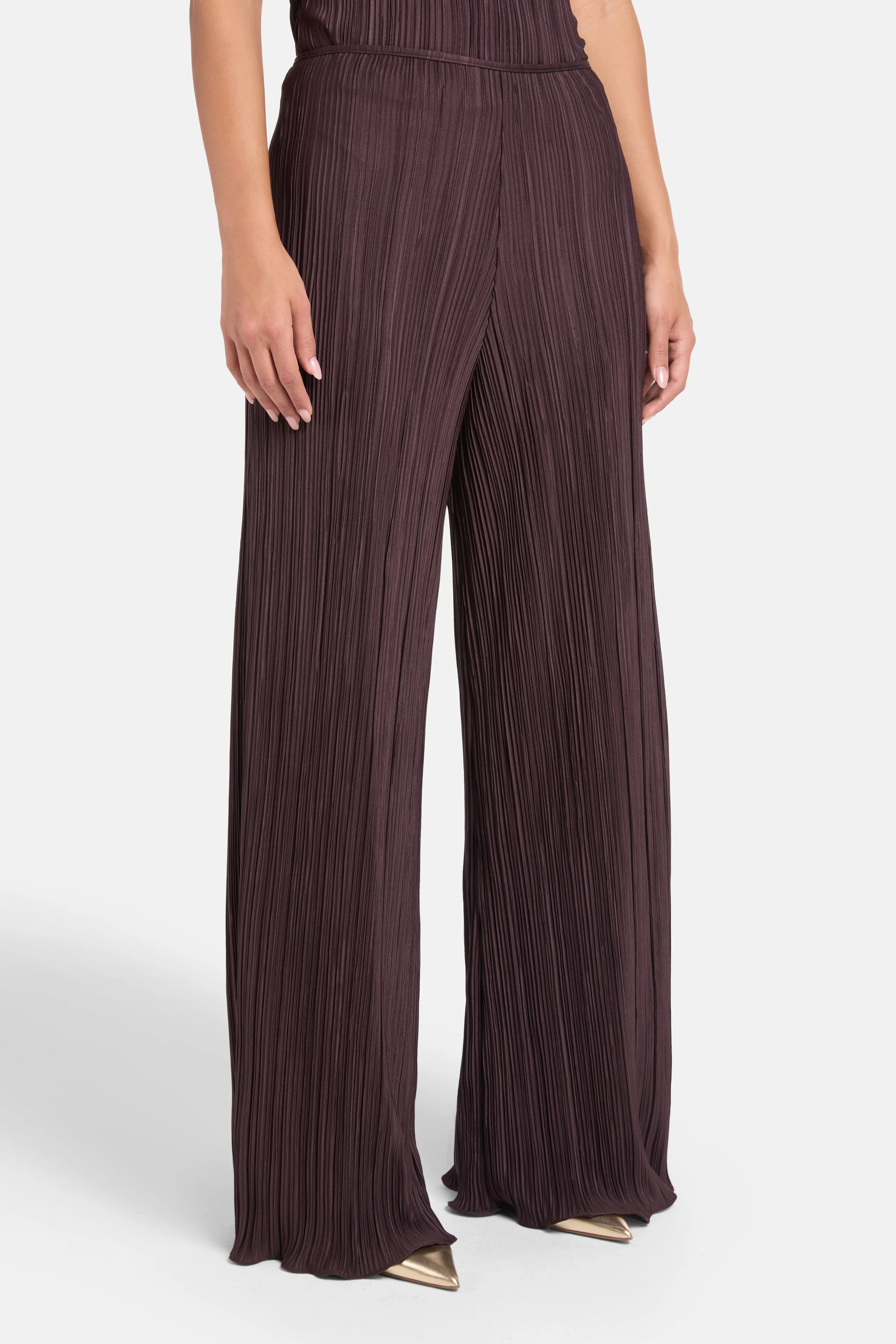 MAYLE VASQUEZ Choza Pleated Wide Legged Pants in Brown