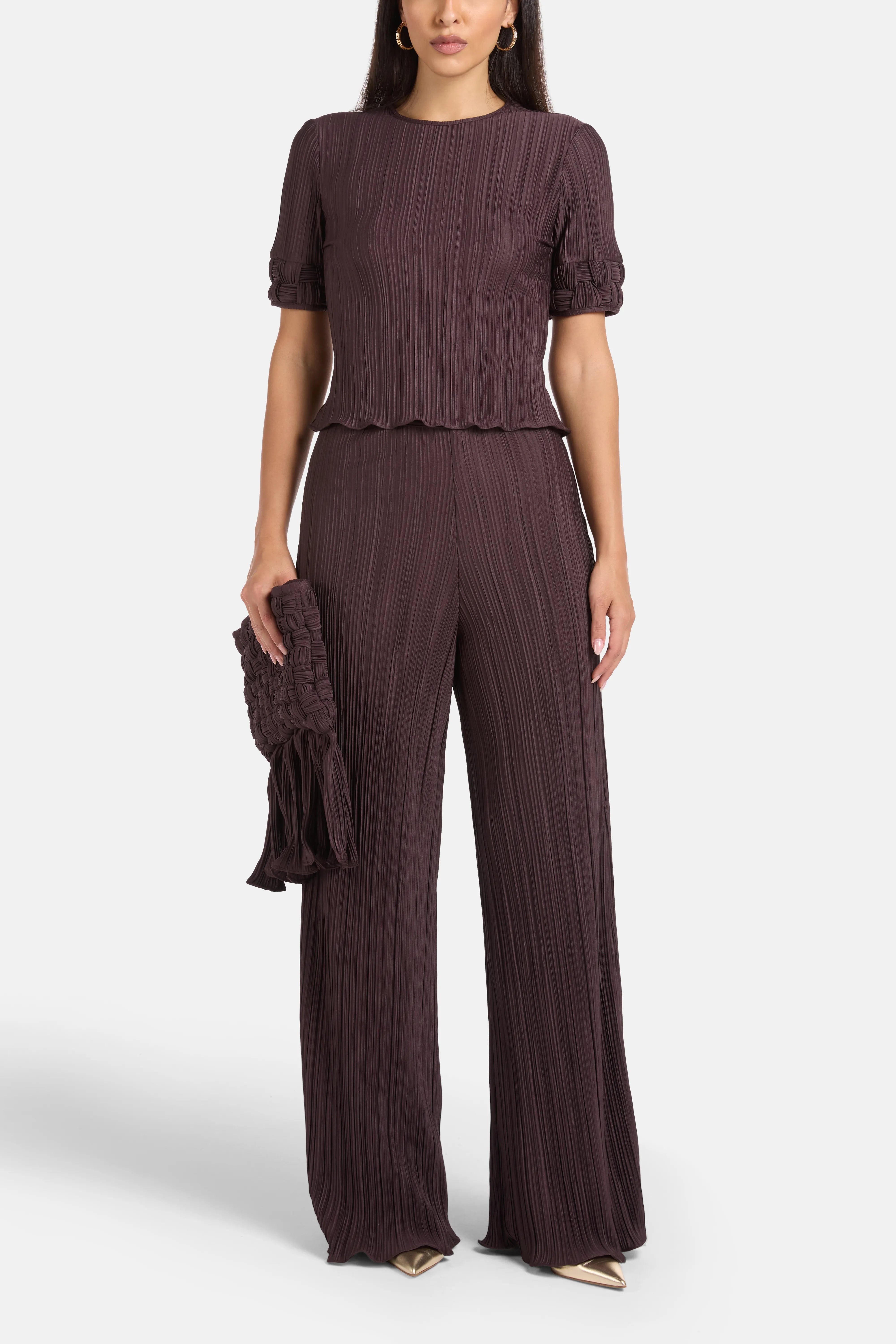 MAYLE VASQUEZ Choza Pleated Wide Legged Pants in Brown