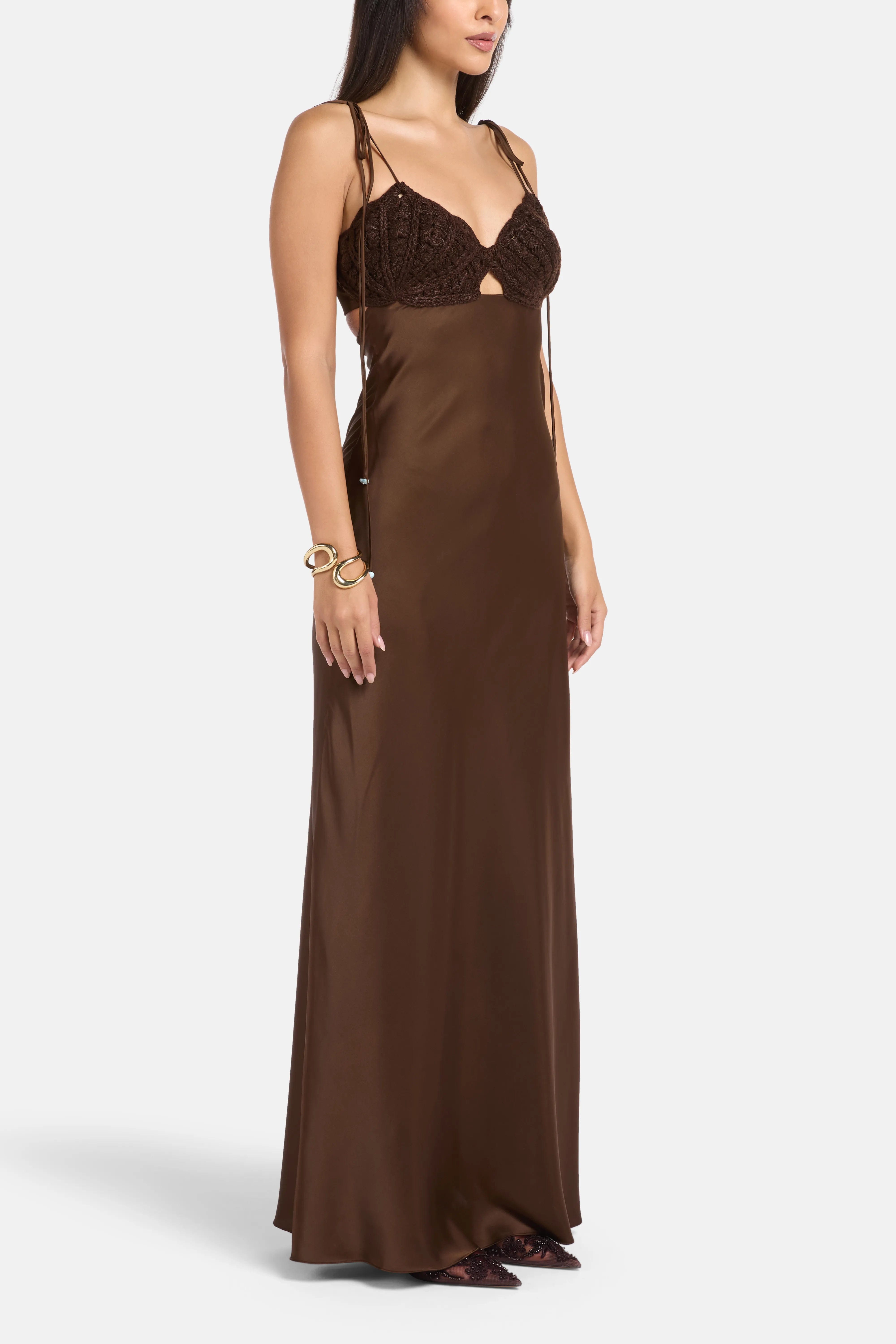 MAYLE VASQUEZ Concha Shell Sleeveless Maxi Dress in Brown