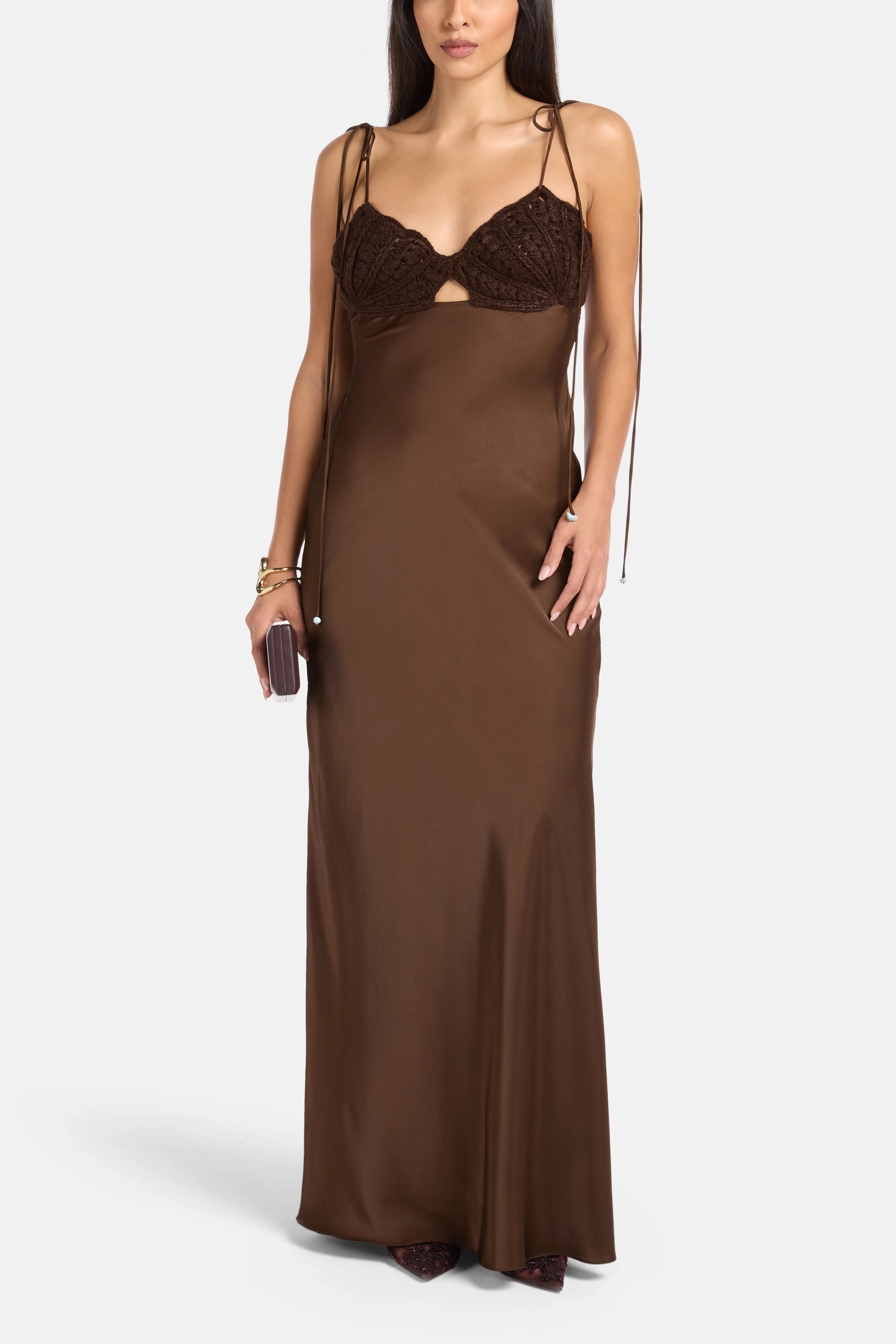 MAYLE VASQUEZ Concha Shell Sleeveless Maxi Dress in Brown