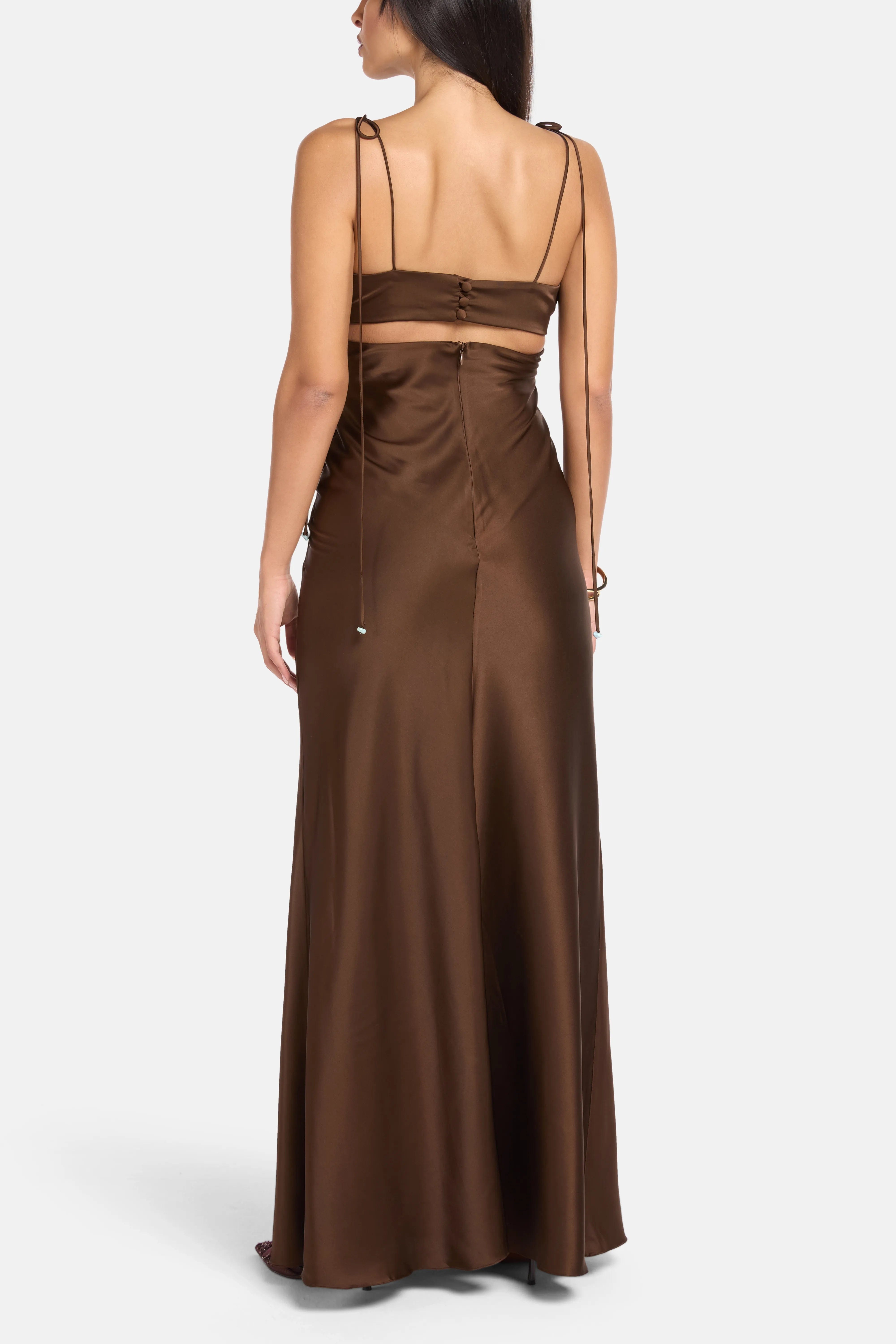MAYLE VASQUEZ Concha Shell Sleeveless Maxi Dress in Brown