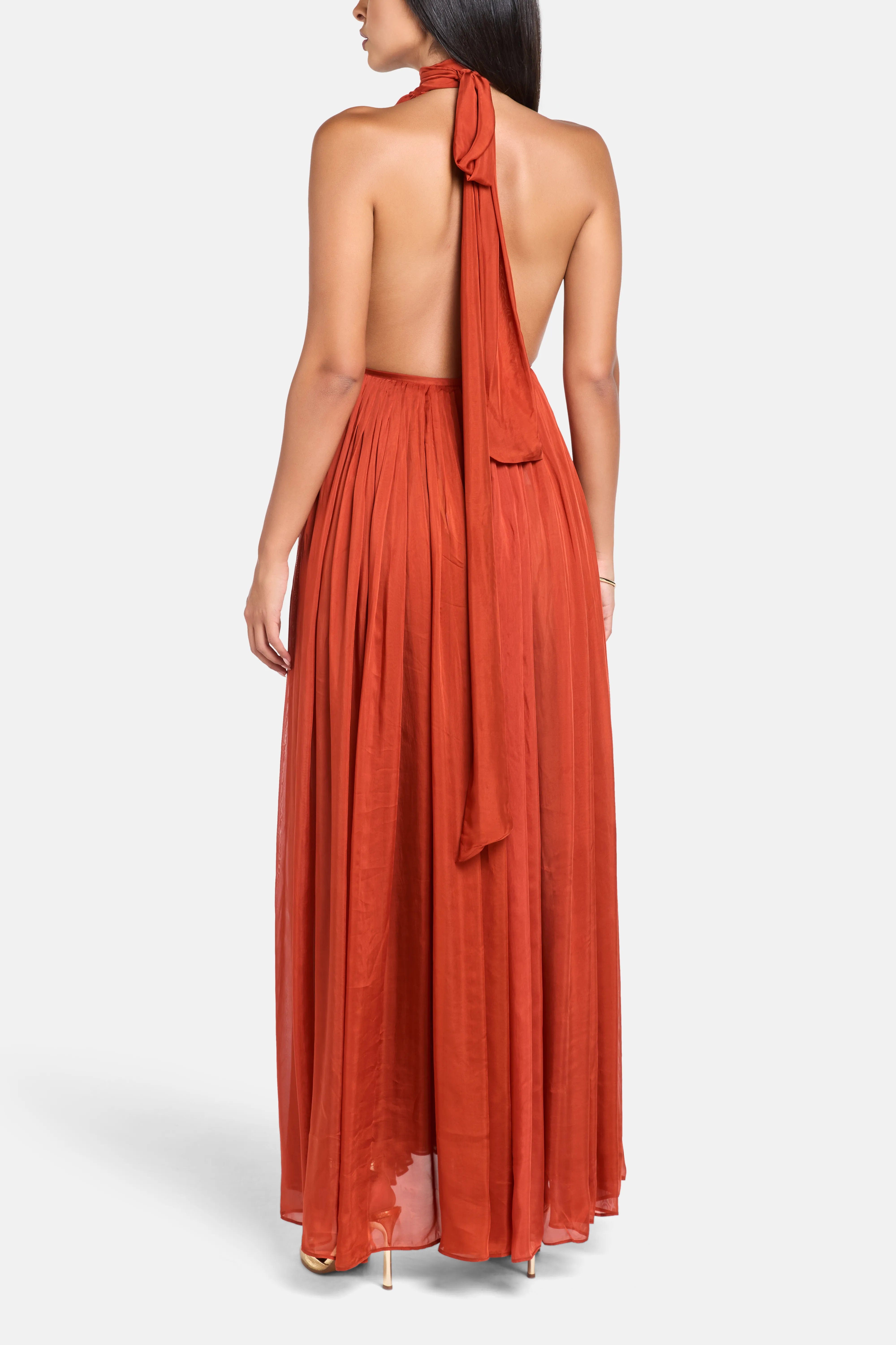 Deme By Gabriella Melania Sleeveless Halter Neck Maxi Dress in Red