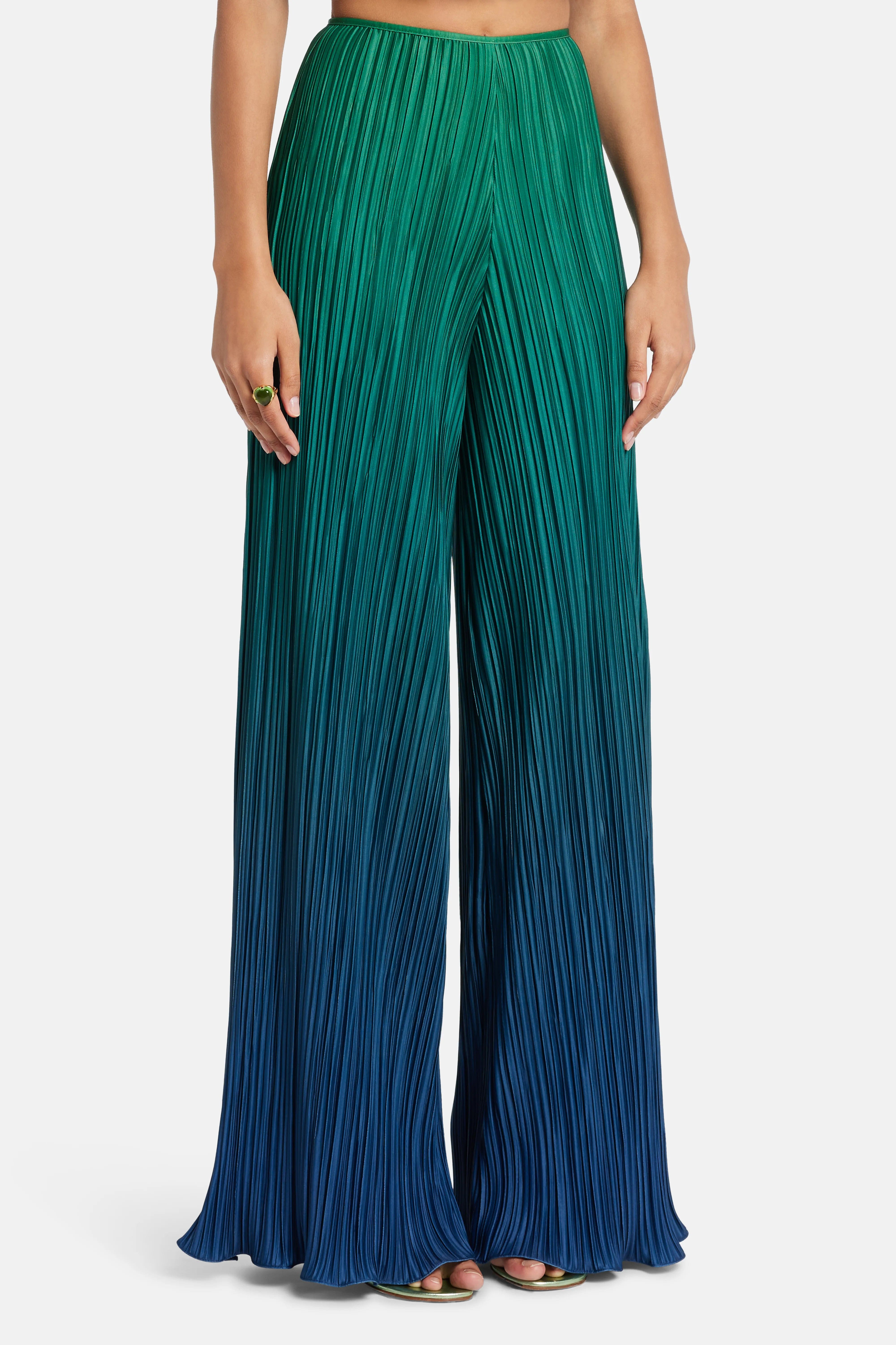 MAYLE VASQUEZ Velo Pleated Pants in Green and Blue