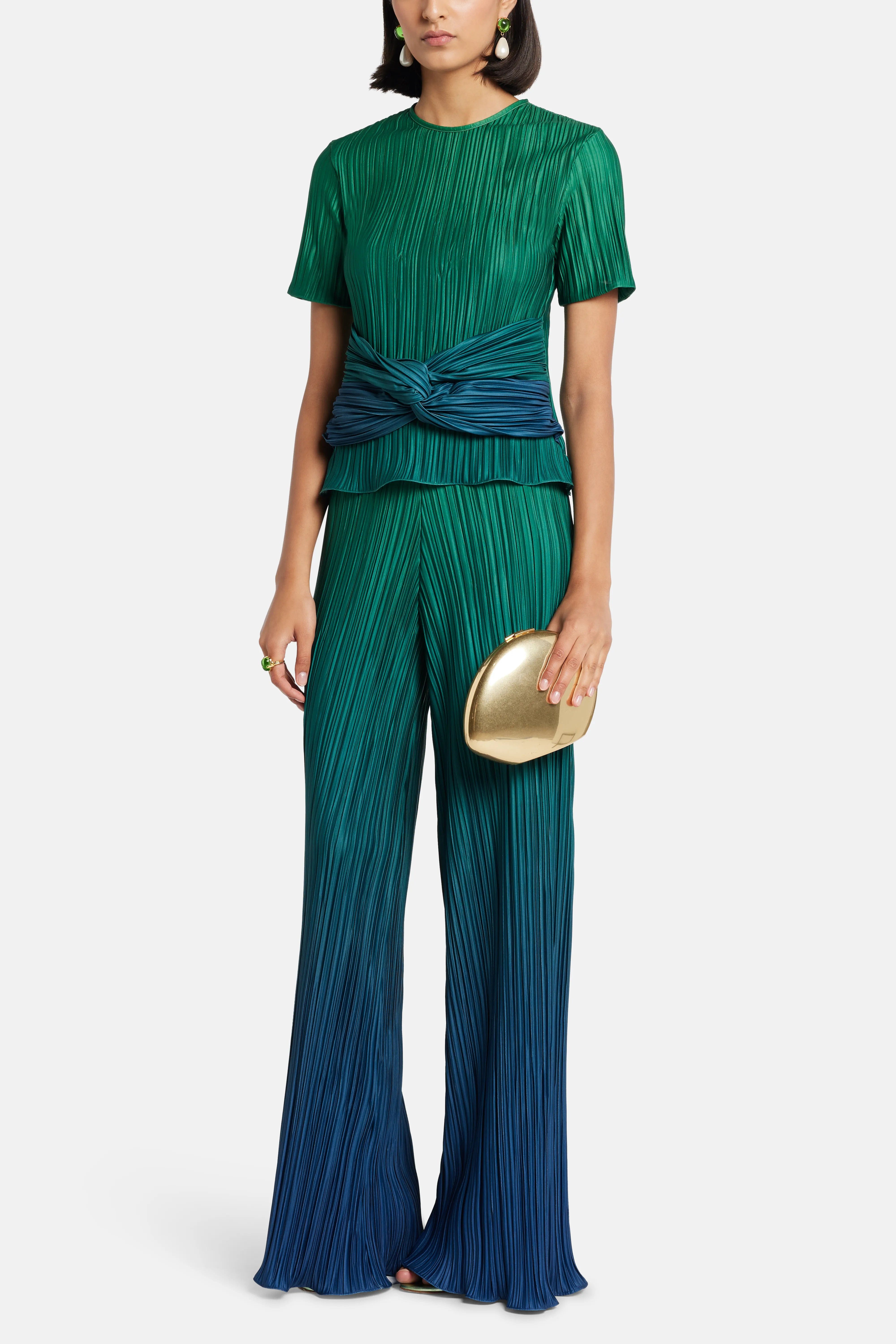 MAYLE VASQUEZ Velo Pleated Pants in Green and Blue