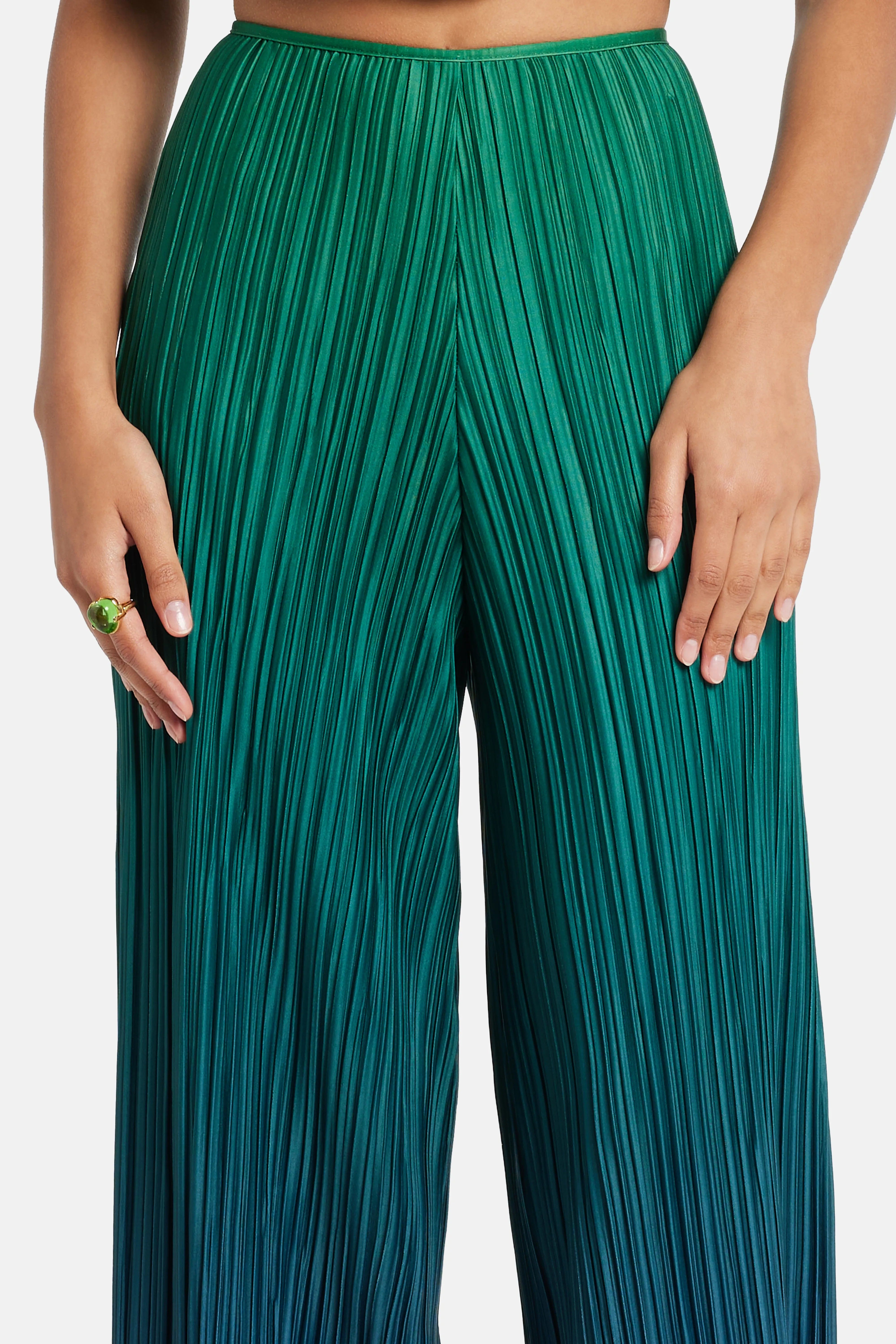 MAYLE VASQUEZ Velo Pleated Pants in Green and Blue