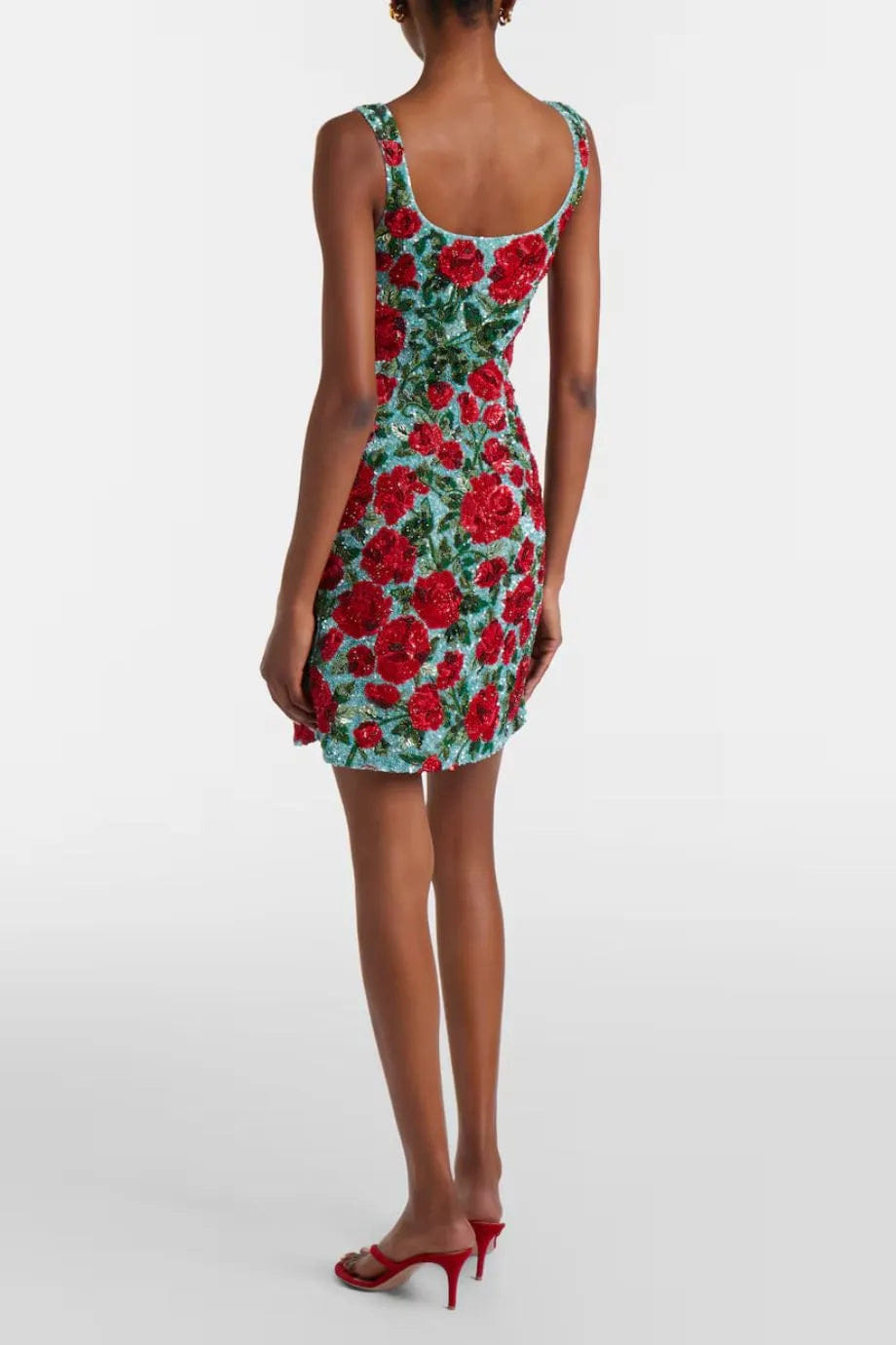 LA FUORI Crimson Rose Sequins Beaded Crystals Sleeveless Mini Dress in Blue