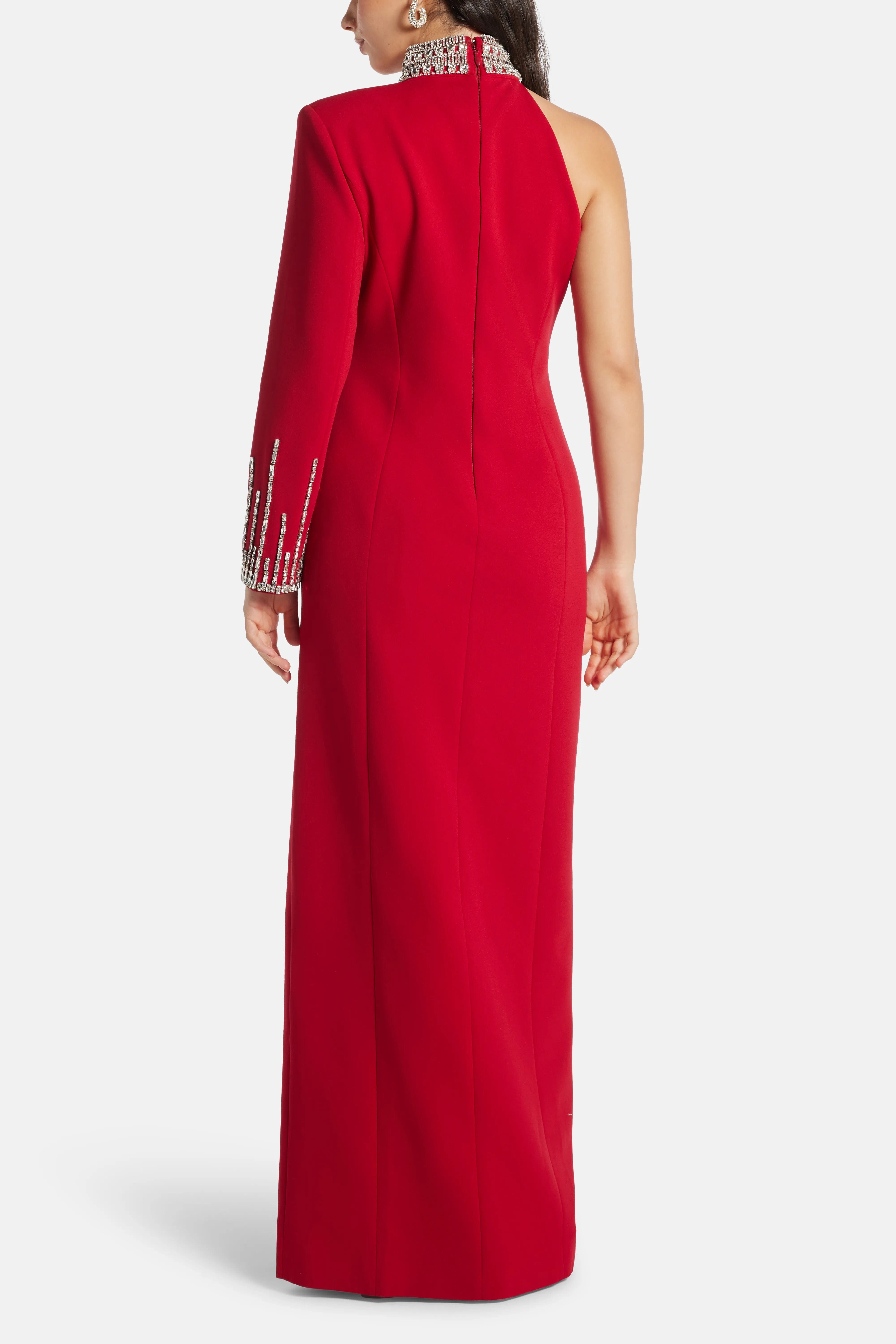 COPURS Sofia Embellished One Shoulder Evening Dress in Red