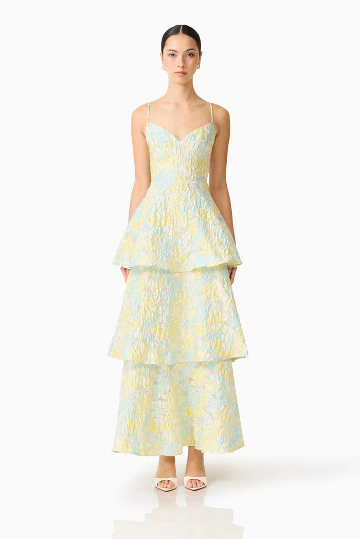 ELLIATT Penelope Tiered Floral Sleeveless Maxi Dress in Yellow