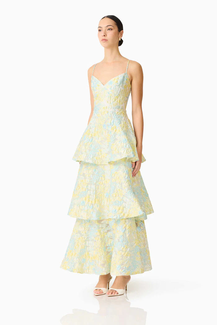 ELLIATT Penelope Tiered Floral Sleeveless Maxi Dress in Yellow