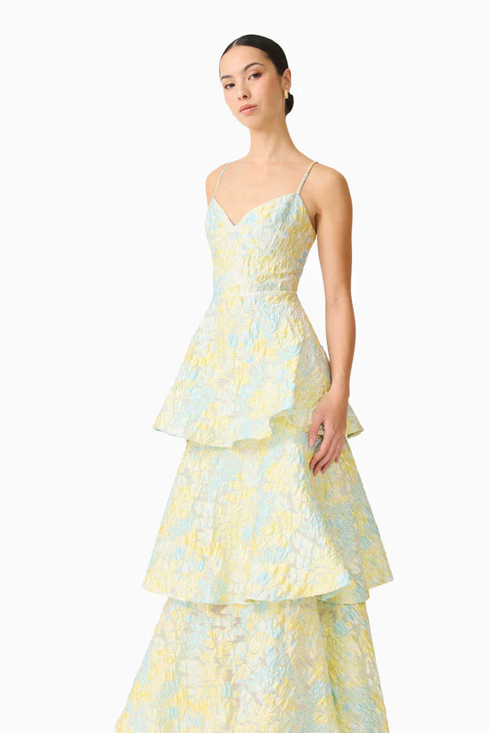 ELLIATT Penelope Tiered Floral Sleeveless Maxi Dress in Yellow