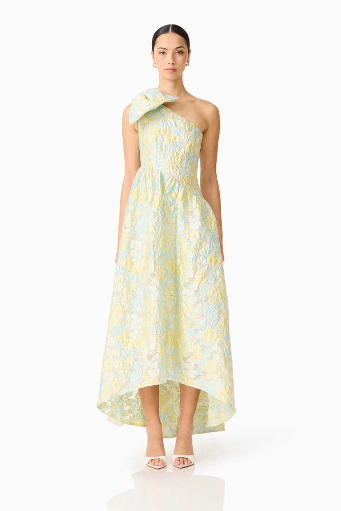 ELLIATT Penelope Asymmetrical One Shoulder Floral Maxi Dress in Yellow