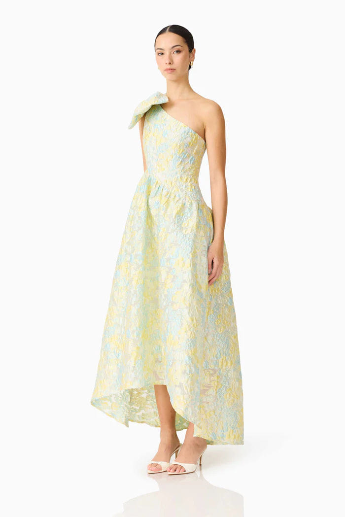 ELLIATT Penelope Asymmetrical One Shoulder Floral Maxi Dress in Yellow