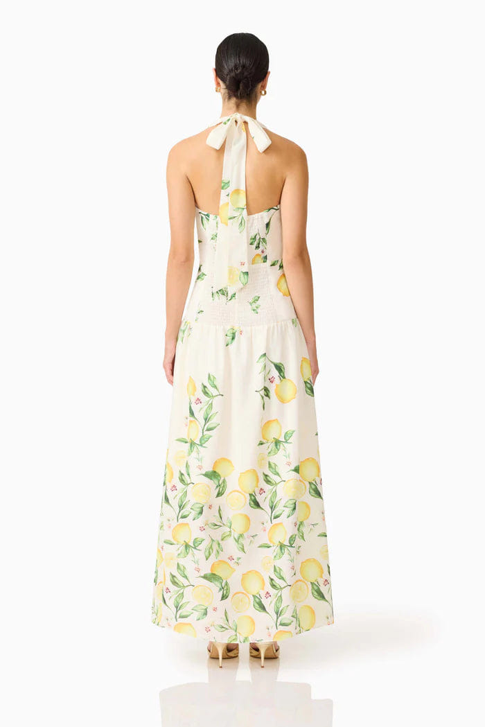 ELLIATT "Hana Halter Lemon Printed Sleeveless Maxi Dress in Yellow "