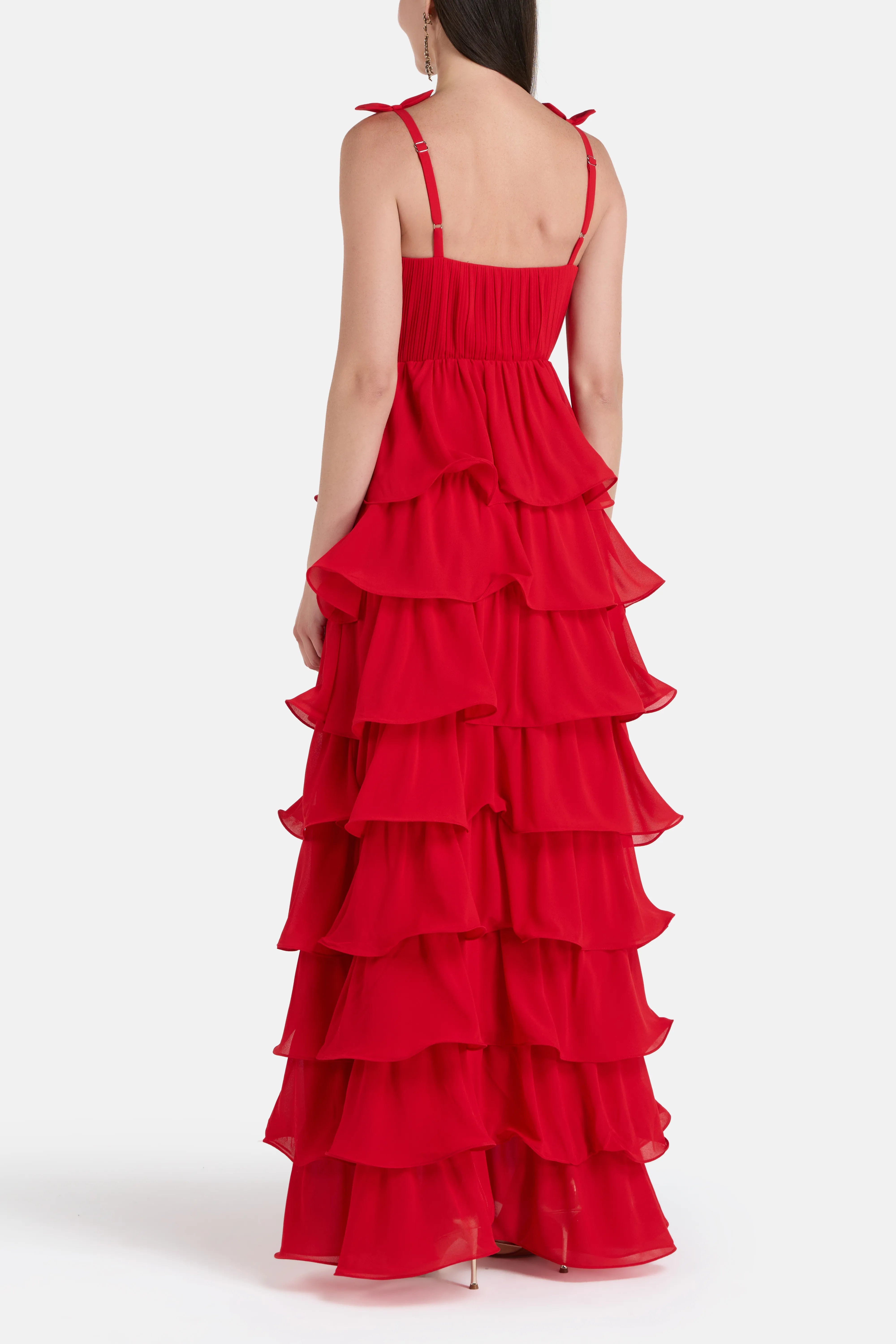 ALB London Romance Sleeveless Ruffle Evening Dress in Red