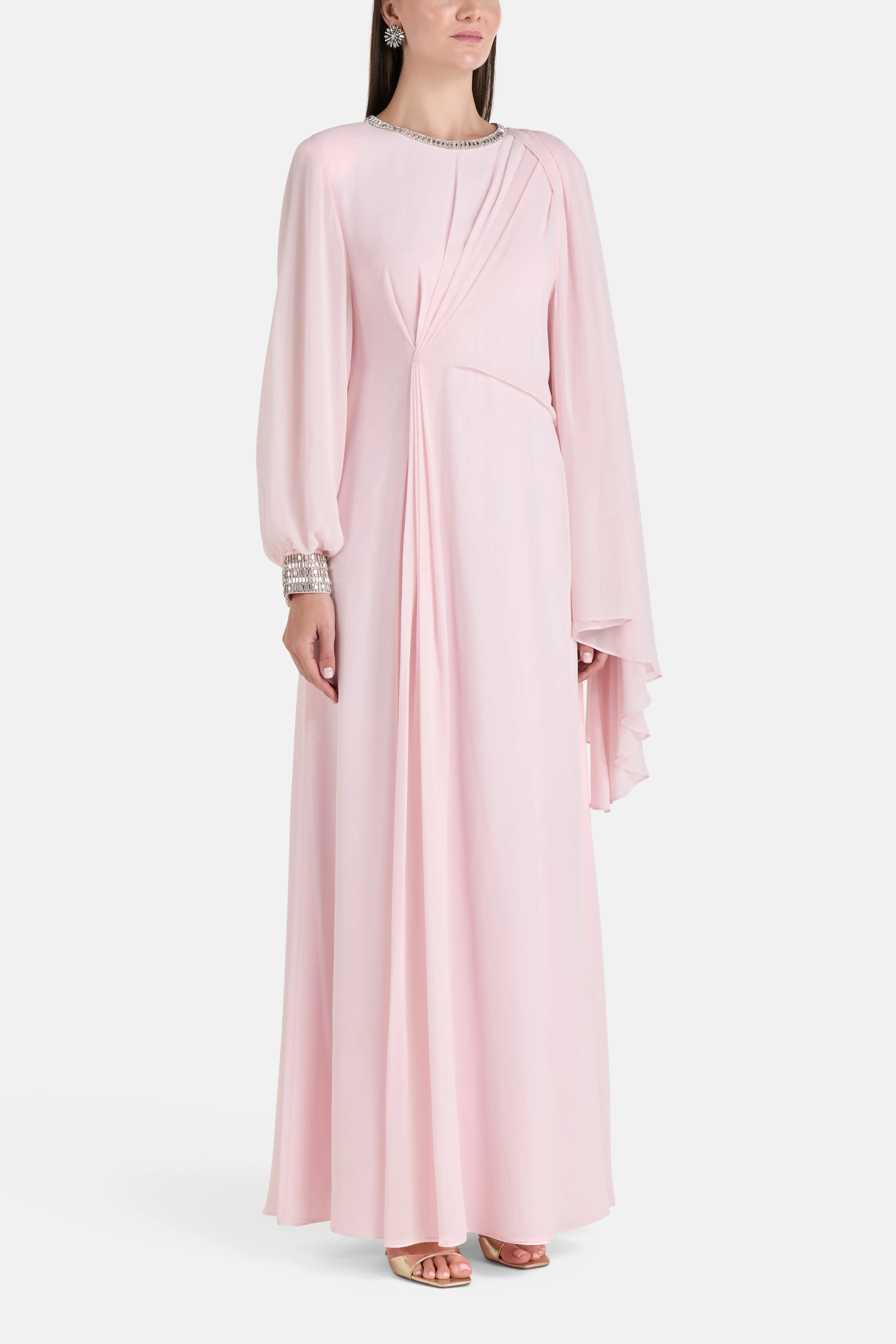 COPURS Tanya Long Sleeves Embellished Evening Dress in Pink